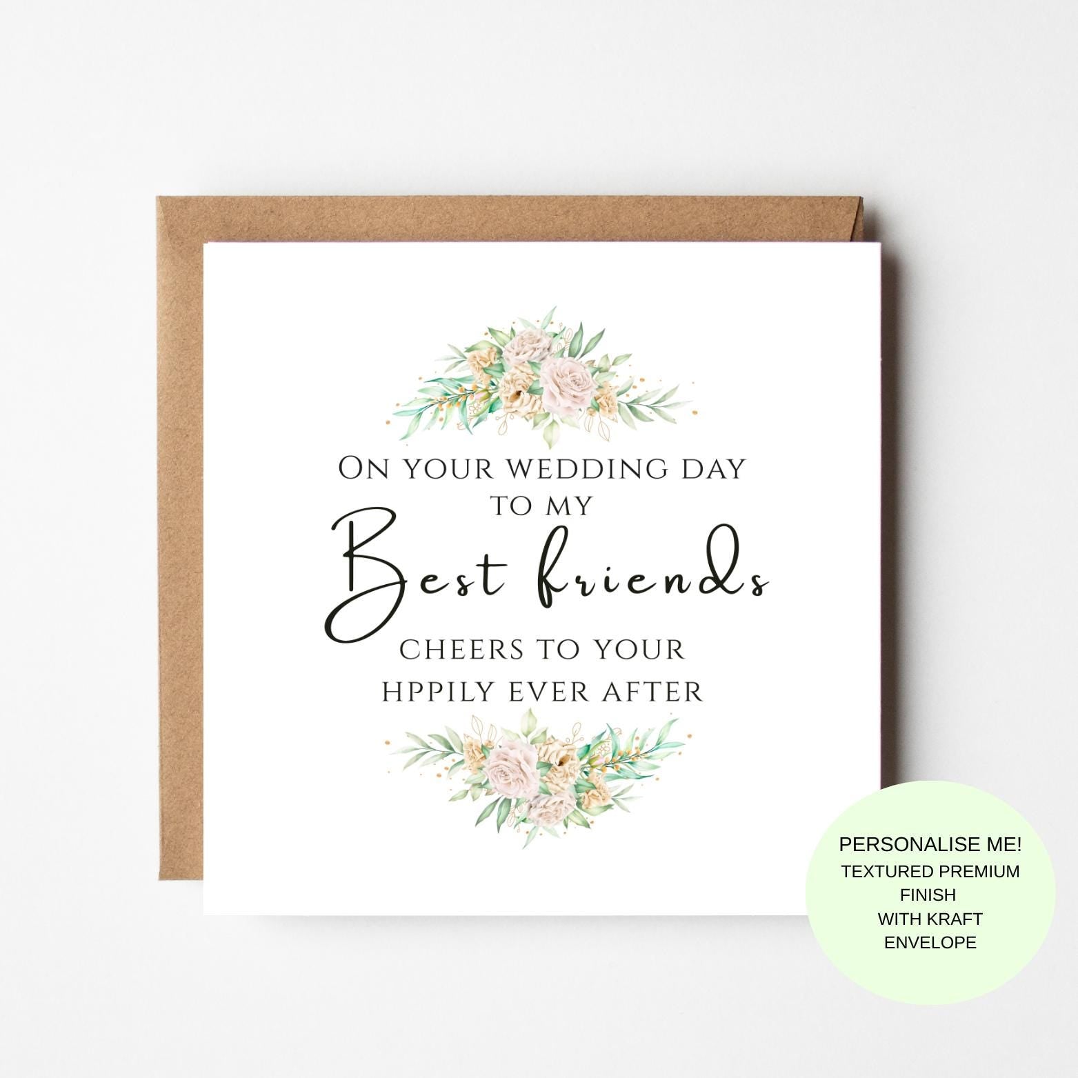 Wedding Card for Best Friends with Floral Detail – Wedding Congratulations Card
