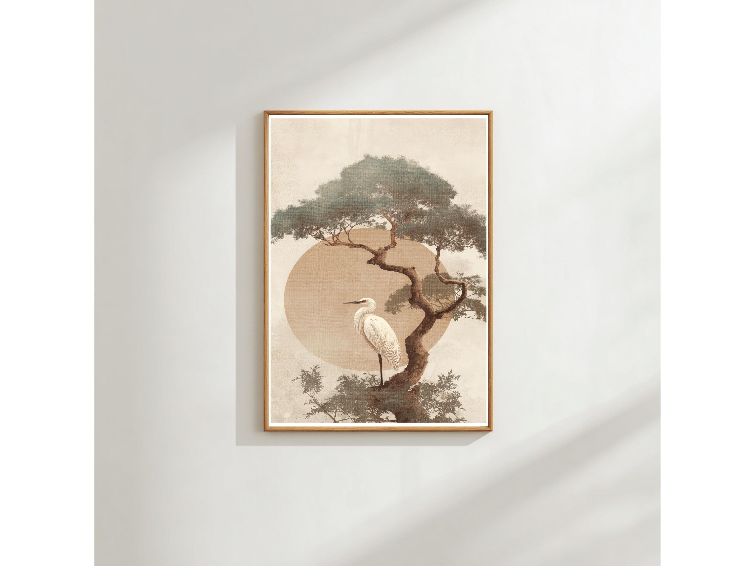 Crane Bird Wall Art Print: Minimal Japandi Nature Decor