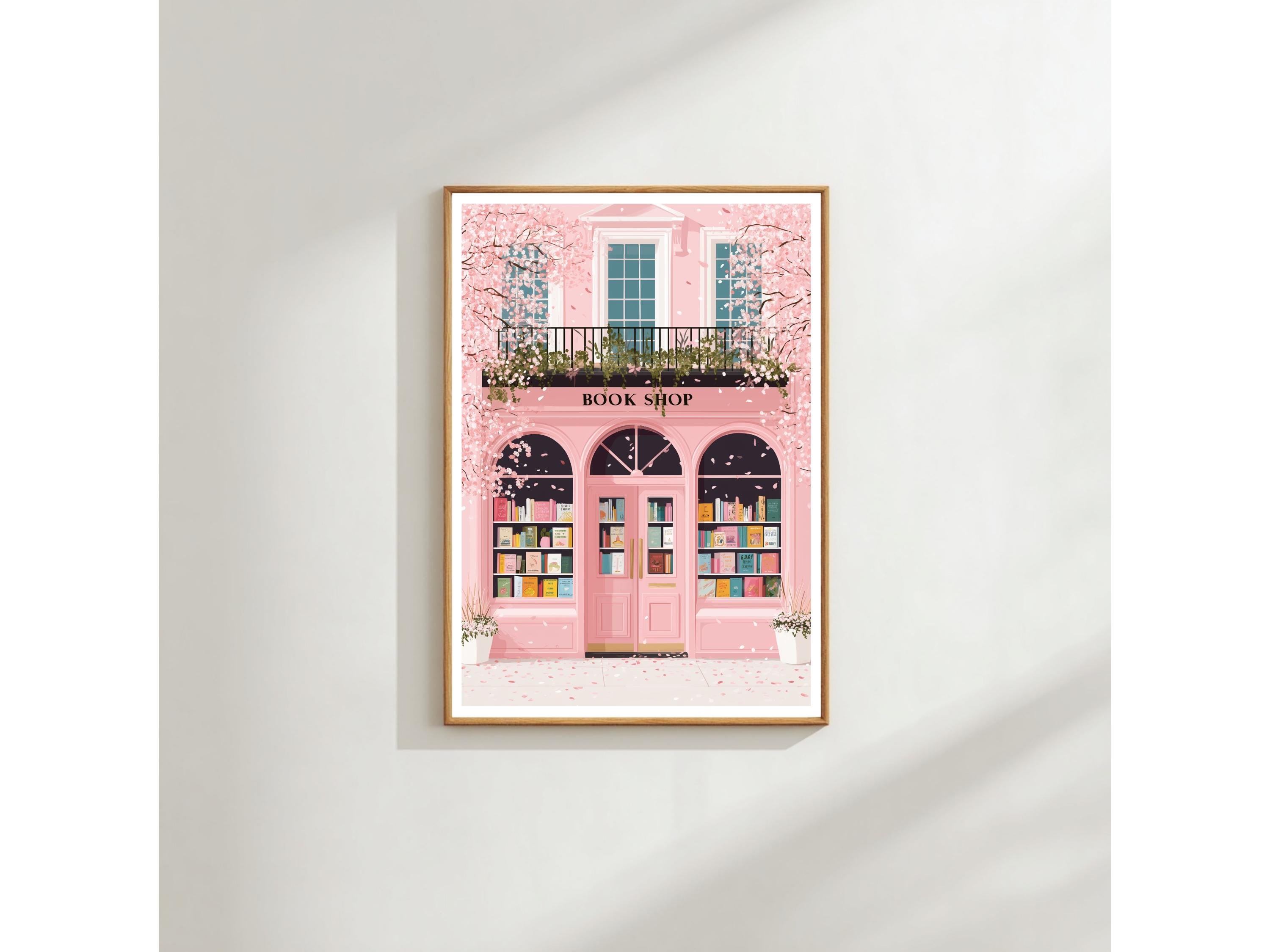 Paris Wall Art Print: Feminine Pink Bookshop - Travel Decor