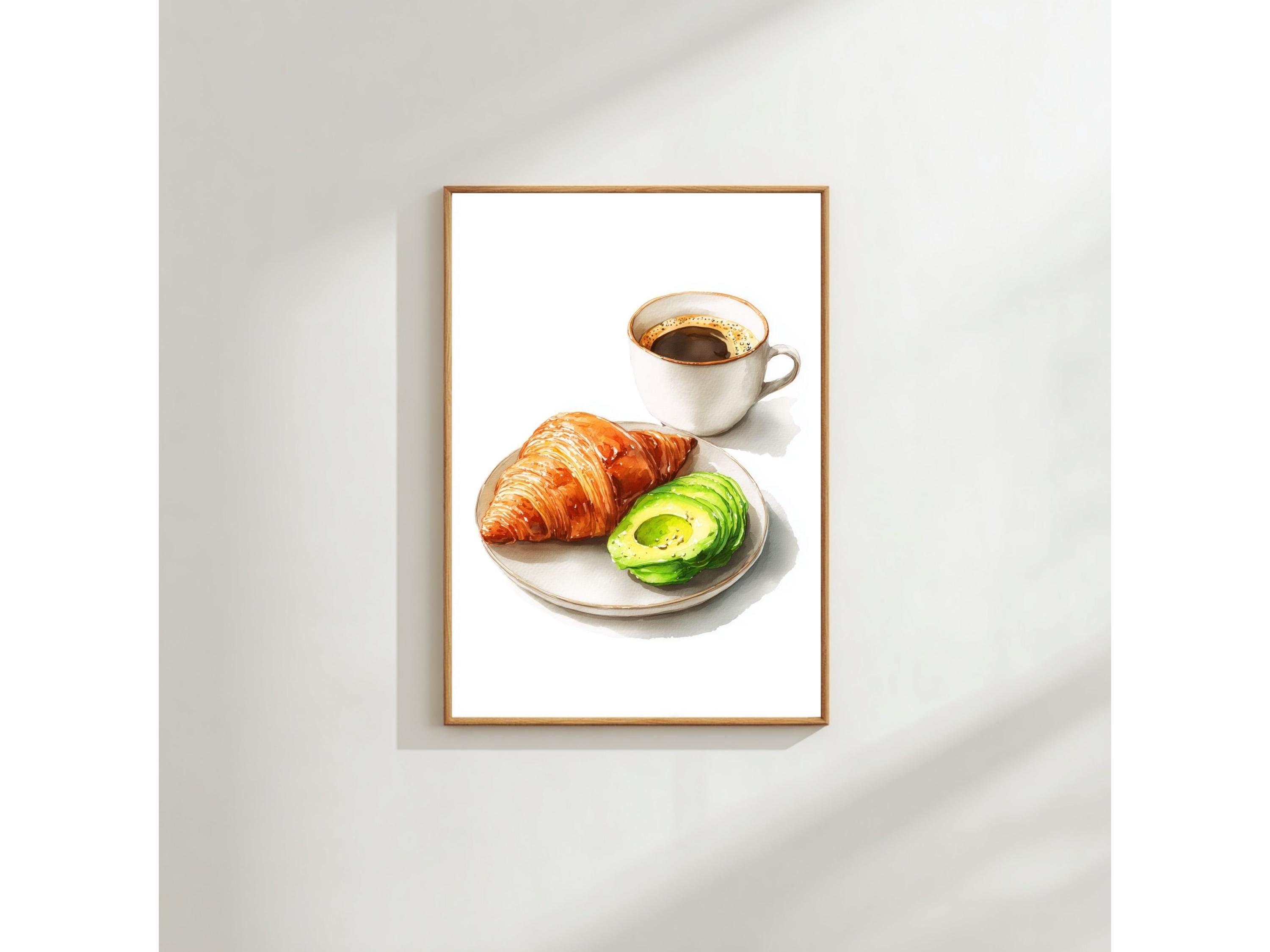 Coffee and Croissant Wall Art Print: French Breakfast Illustration