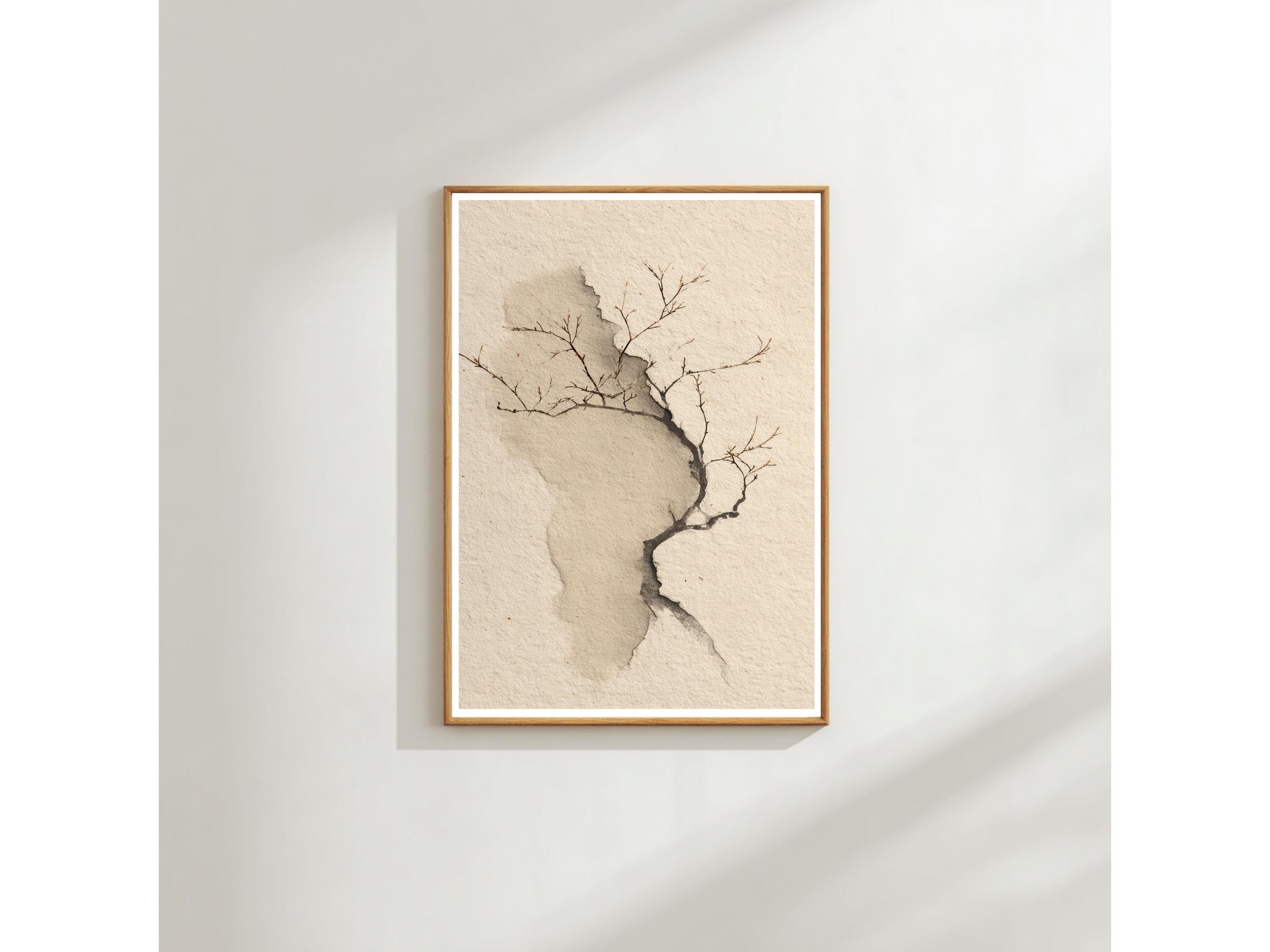 Scandinavian Tree Silhouette Print, Neutral Minimal Art (A4 & A3 Sizes)