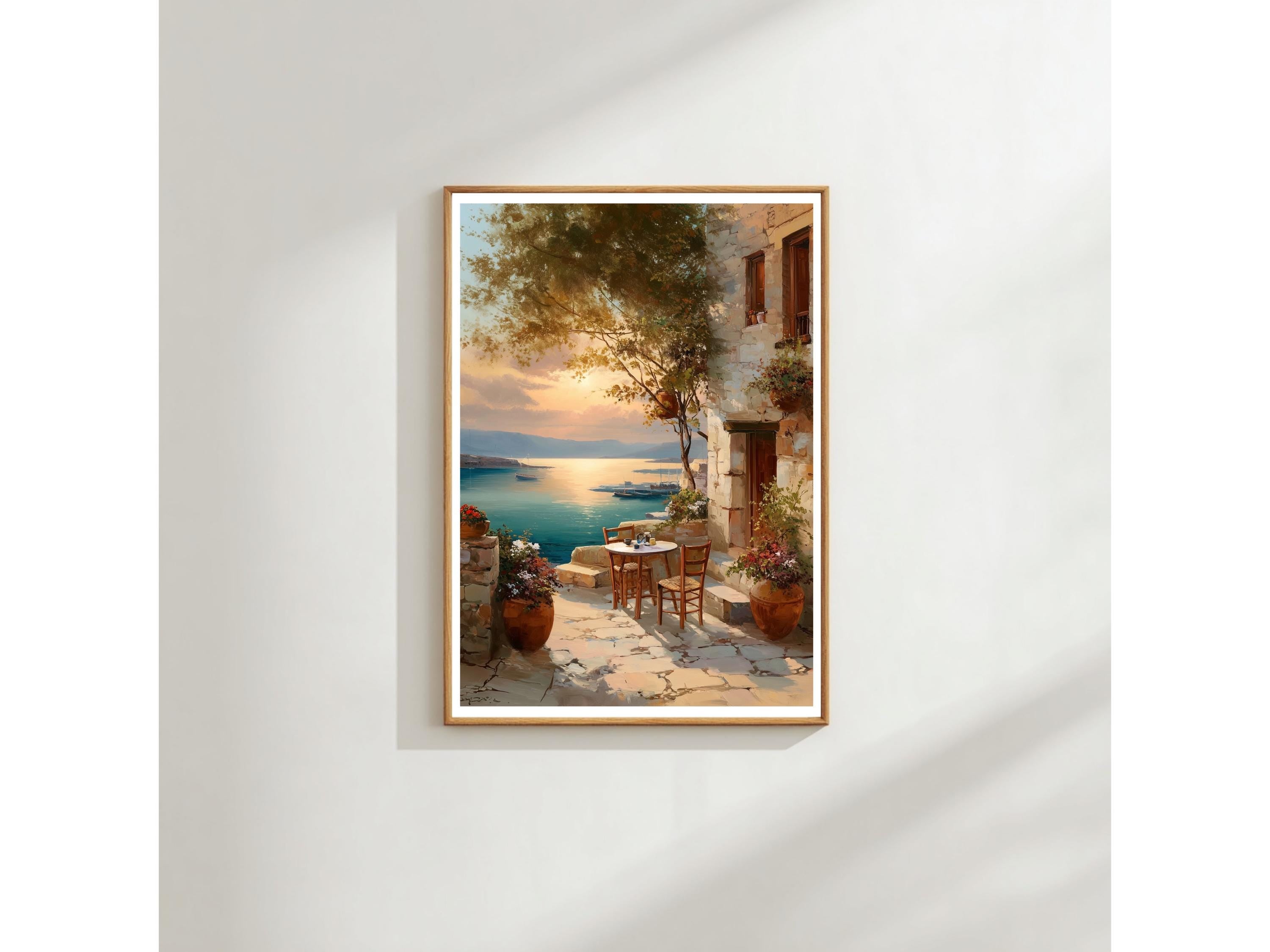 Mediterranean Terrace Wall Art - Sunset Over Seaside Balcony