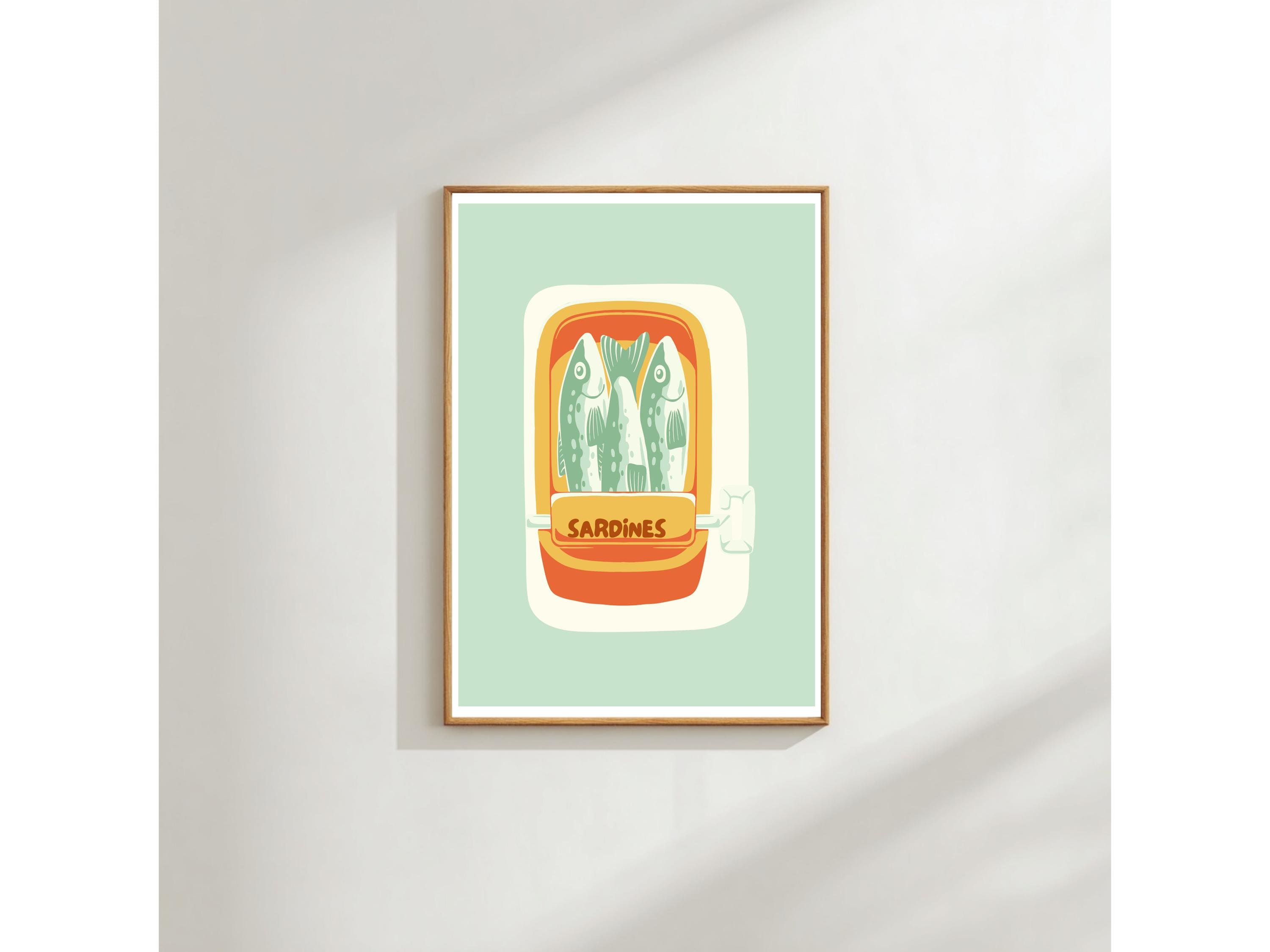 Sardines Art Print: Retro Coastal Kitchen Poster (A4 & A3 Options)