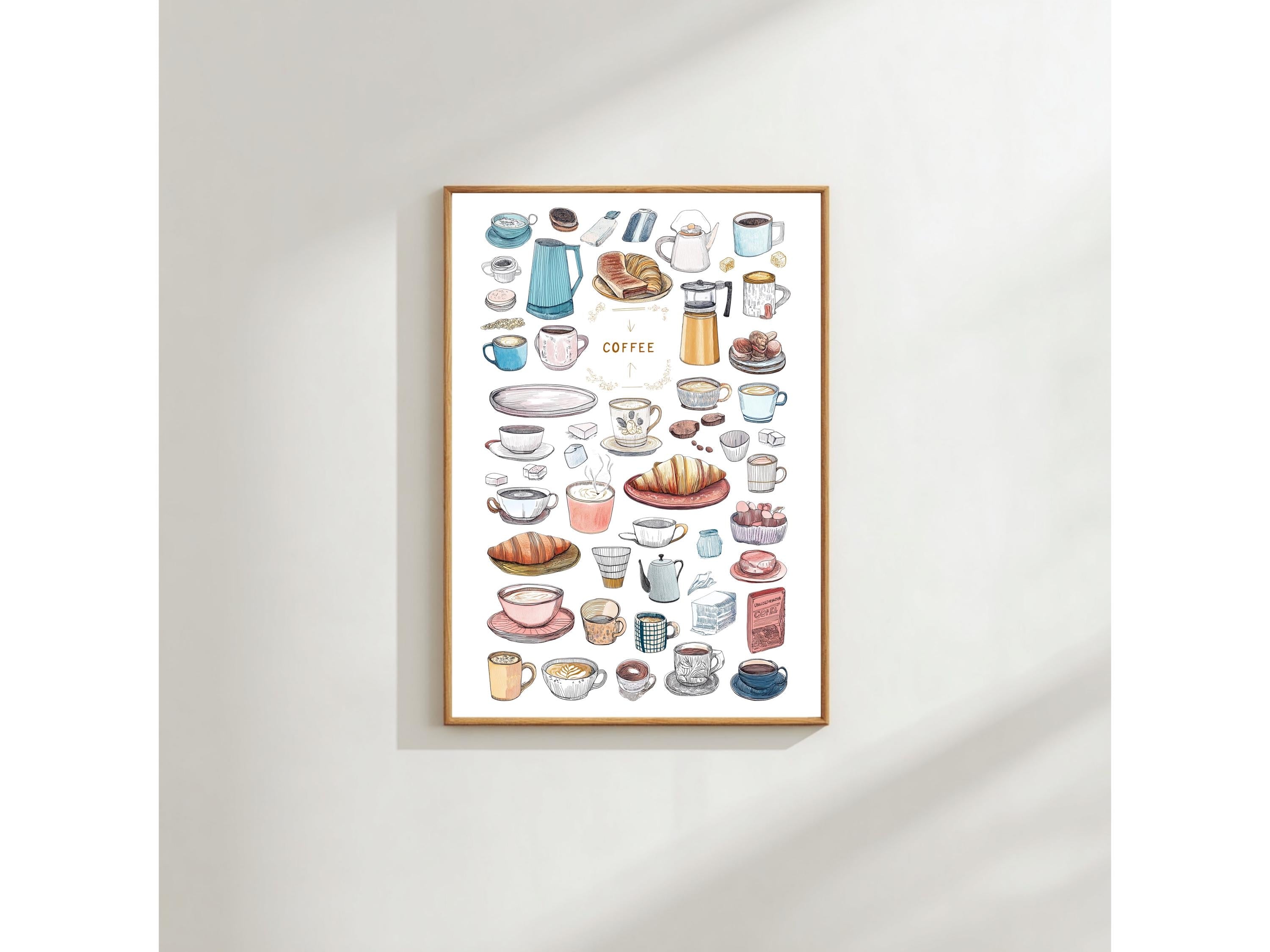 Scandinavian Coffee Cups Wall Art Print (Neutral Kitchen Decor, A3/A4)