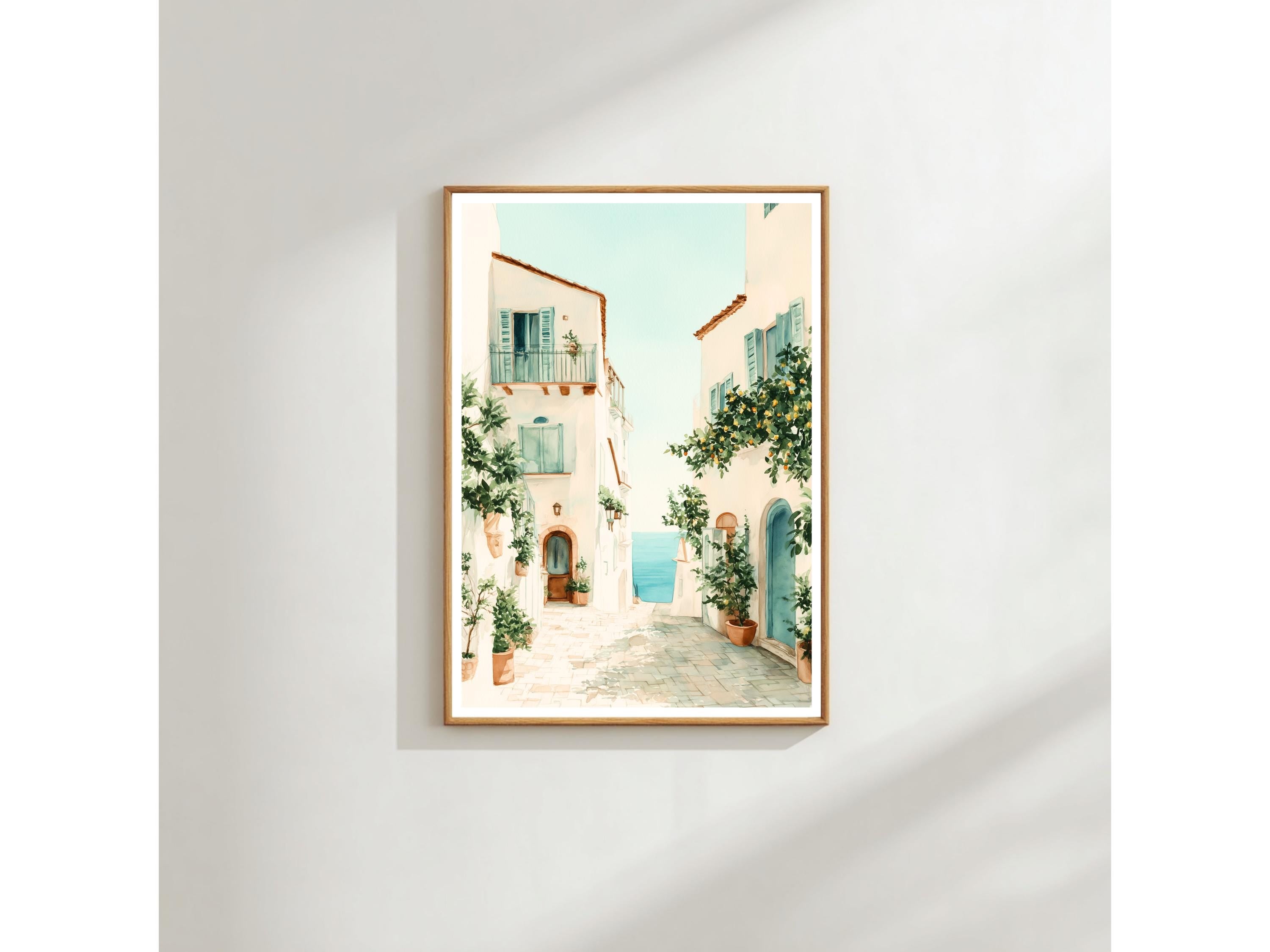 Mediterranean Alleyway Art Print, Whitewashed Street (A3 & A4 Sizes)