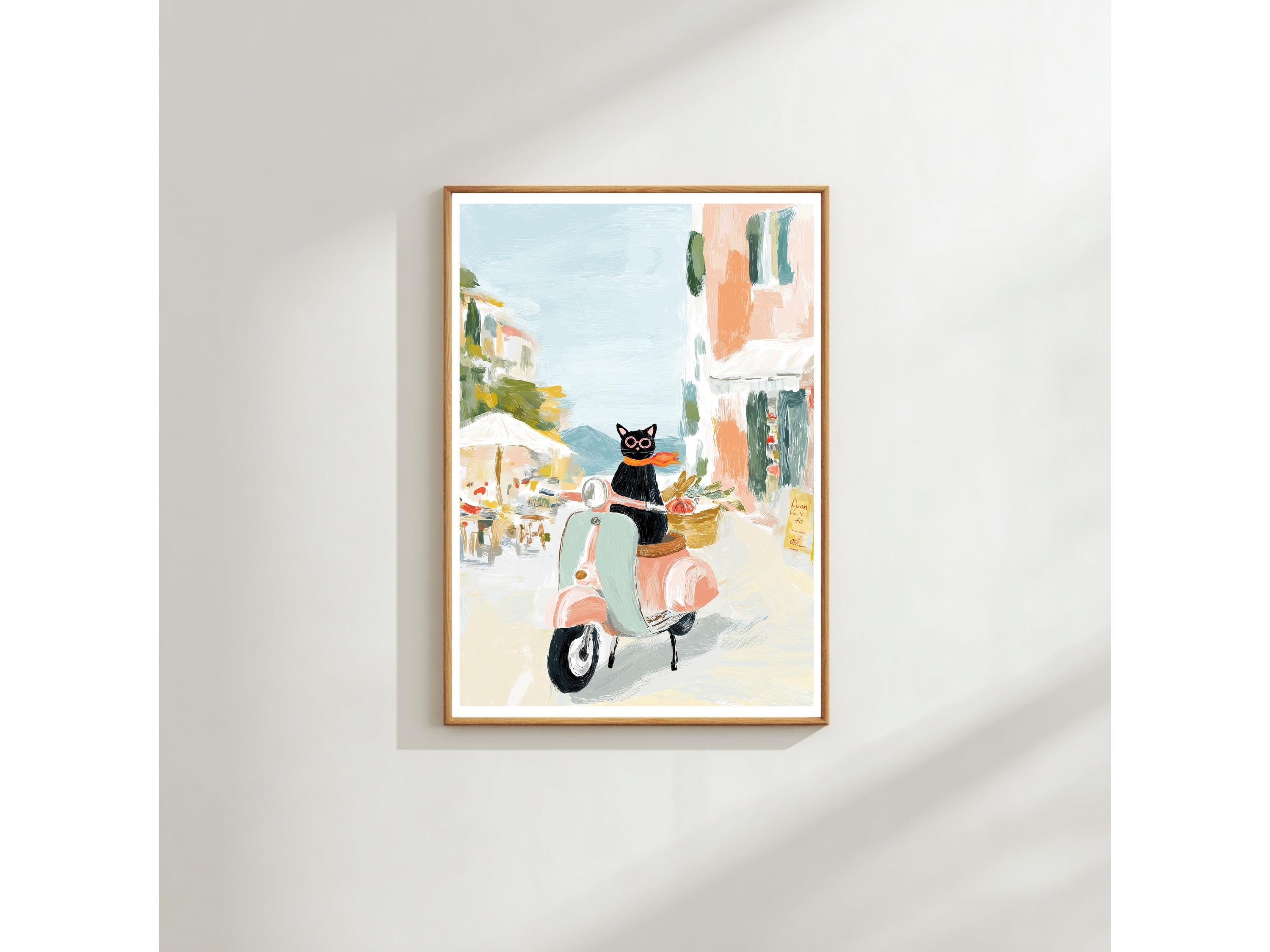 Italian Scooter Wall Art Print: Mediterranean Vespa Street Scene