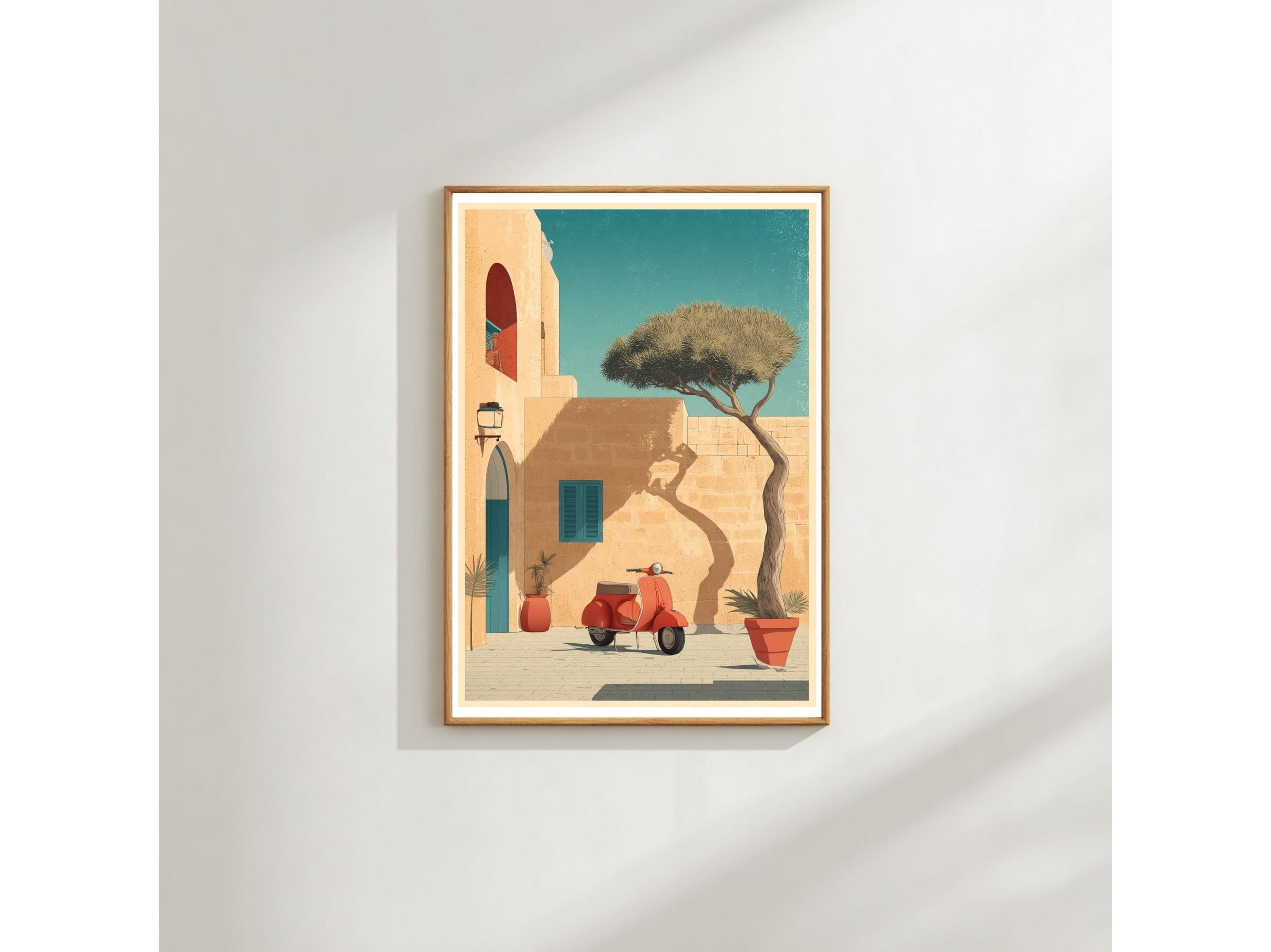 Italian Vespa Wall Art, Mediterranean Street Scene (A3 and A4 Prints)