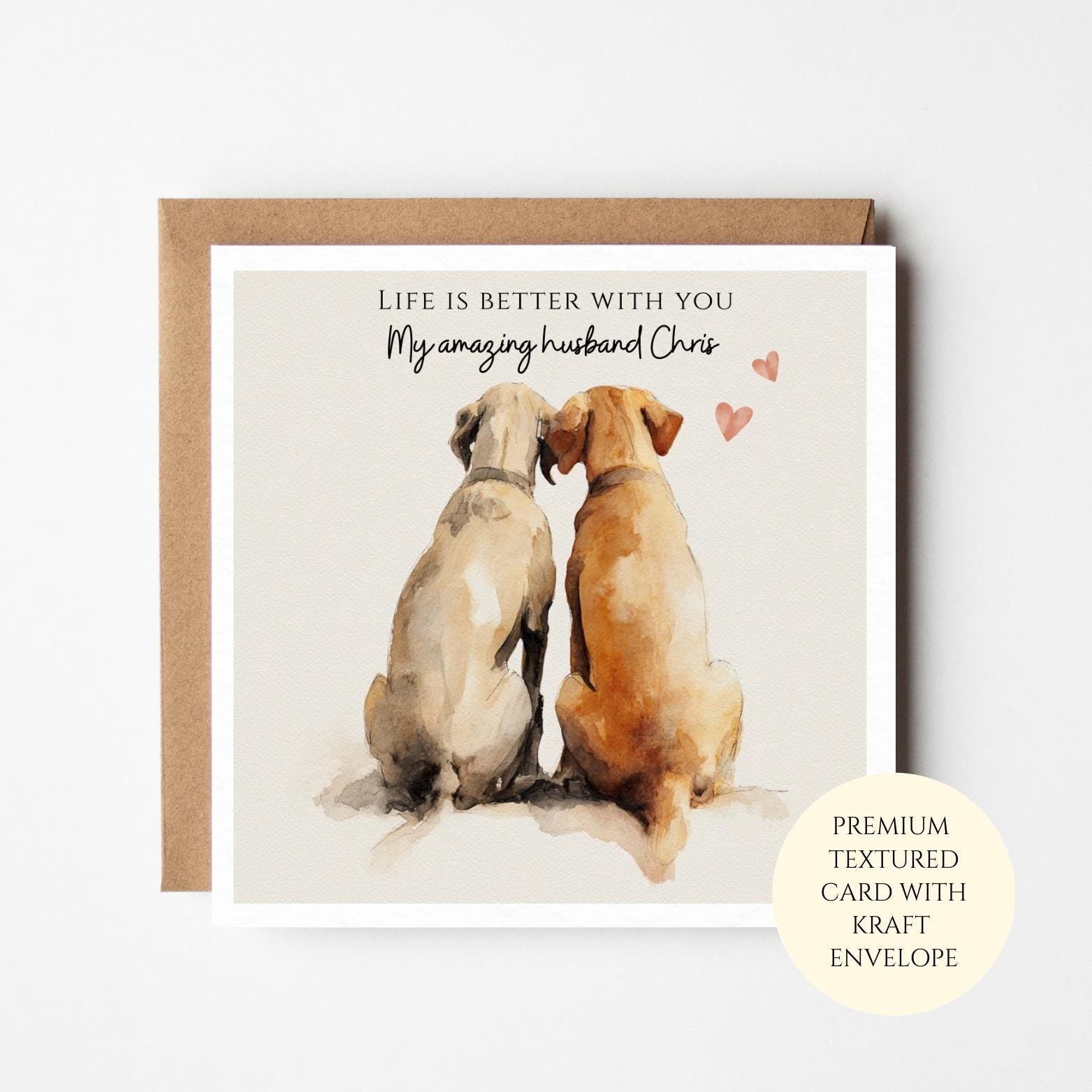 Wedding Anniversary Card for Husband – Dog Couple Illustration Happy Marriage Anniversary Card