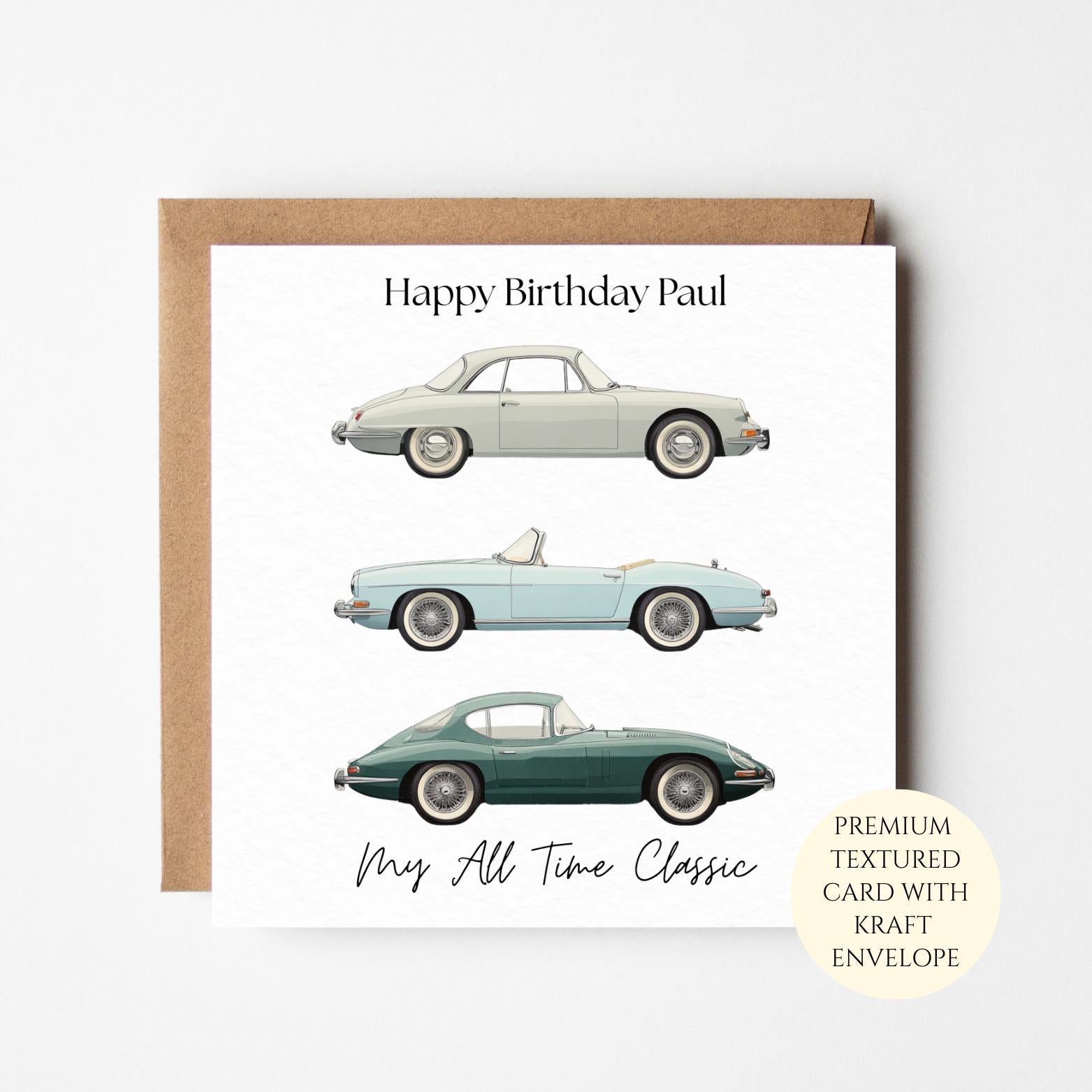 Classic Car Birthday Card for Husband | Funny Vintage Car Birthday Card for Dad Brother or Friend | Card for Him