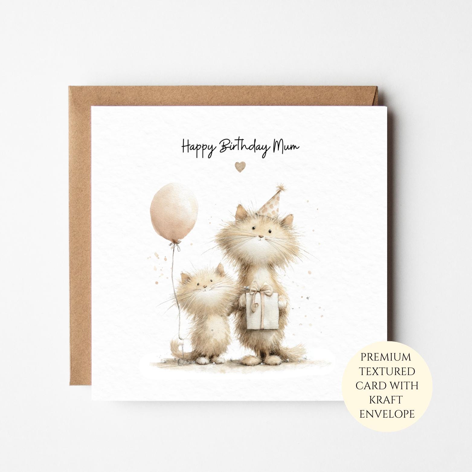 Birthday Card for Mum: Cute Cat and Kitten - Personalised Keepsake