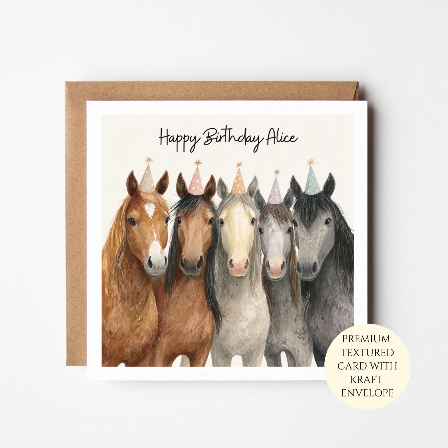 Personalised Watercolour Pony Birthday Card for Her – Horse Lover Gift – Equestrian Birthday Card for Friend or Sister