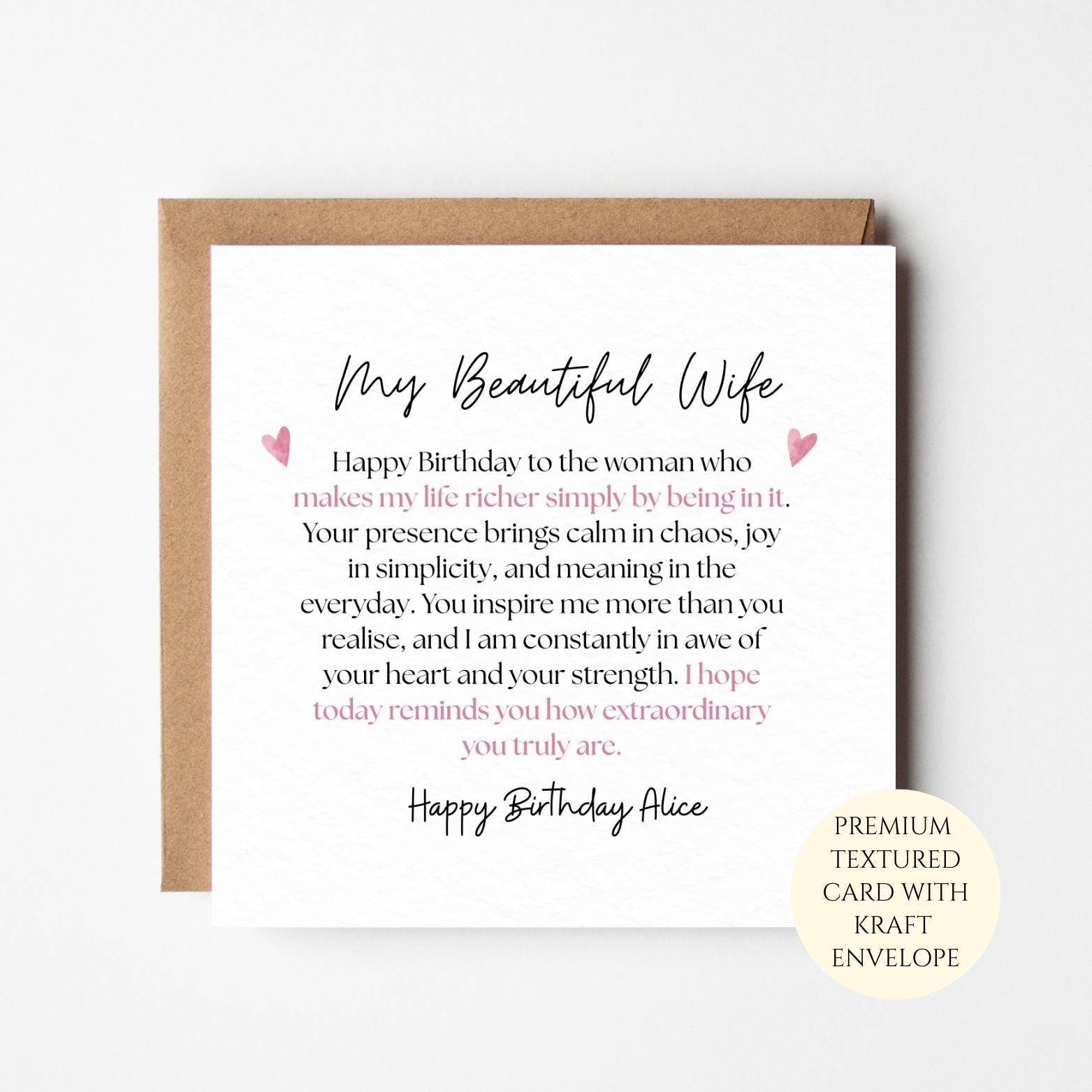 My Beautiful Wife Birthday Card – Romantic Birthday Card for Wife with Heartfelt Words