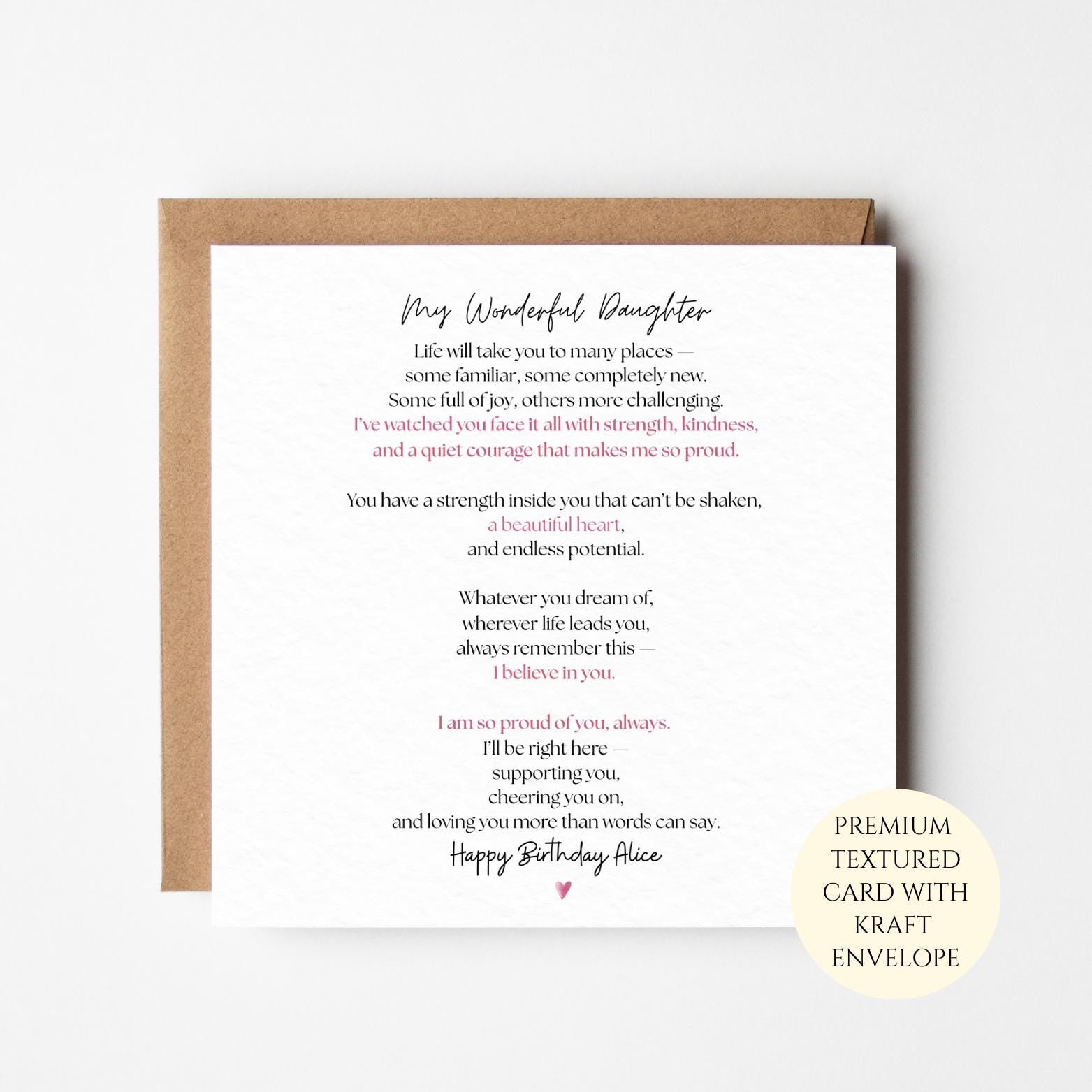 My Wonderful Daughter Birthday Card – Heartfelt Birthday Card for Daughter with Proud Message