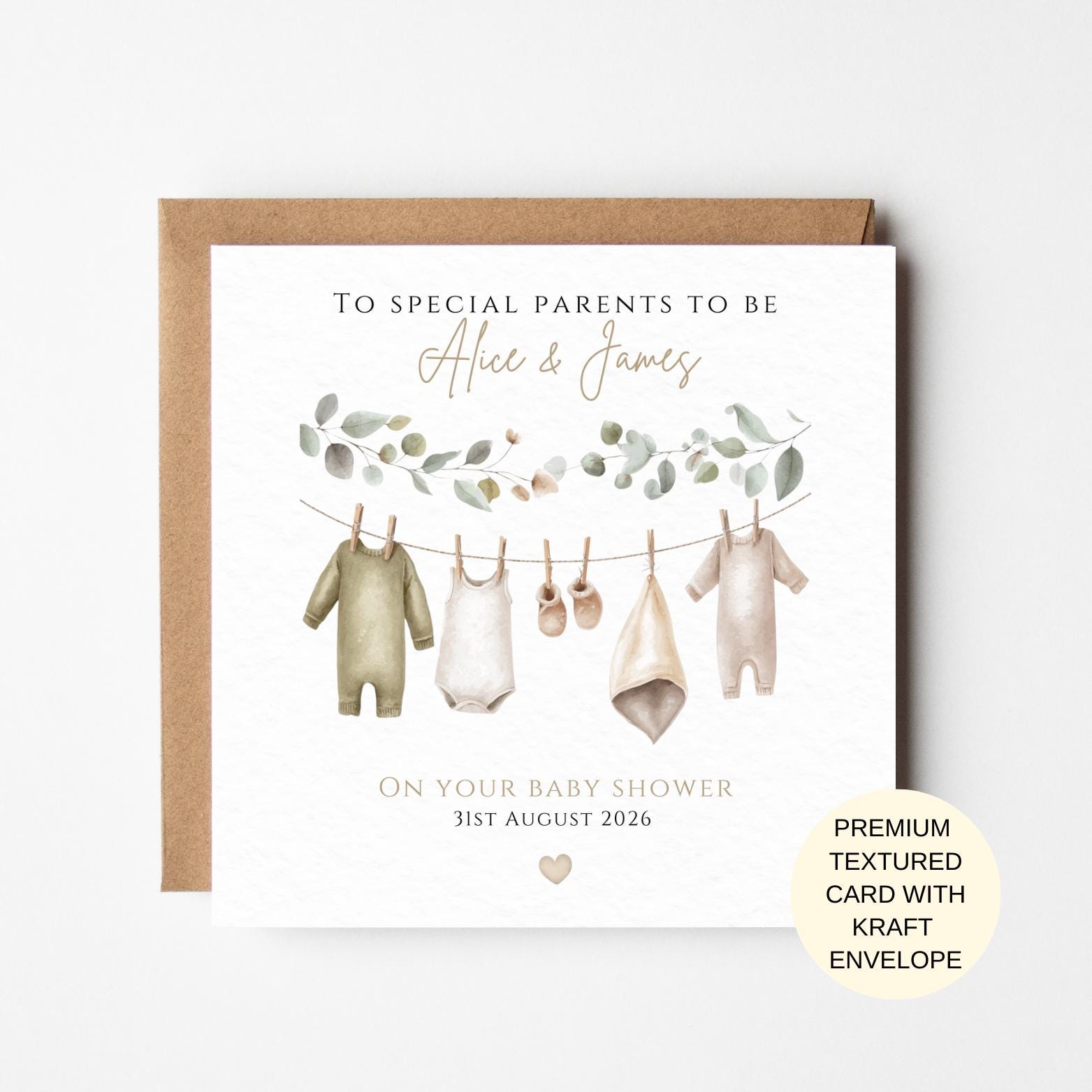 Baby Shower Card for Parents to Be Neutral Baby Design | New Parents Special Keepsake Gift