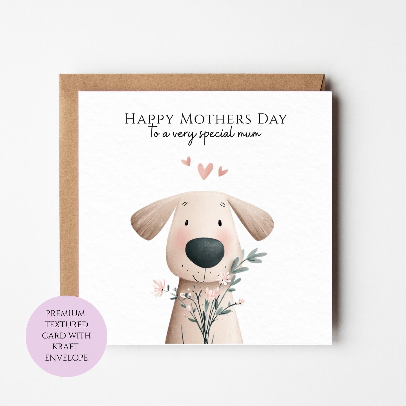 Mum Mothers Day Card Watercolour Dog Floral Cute Puppy Best Mum Card Mothers Day Textured Heartfelt Card Best Mum Love Card Mum Day