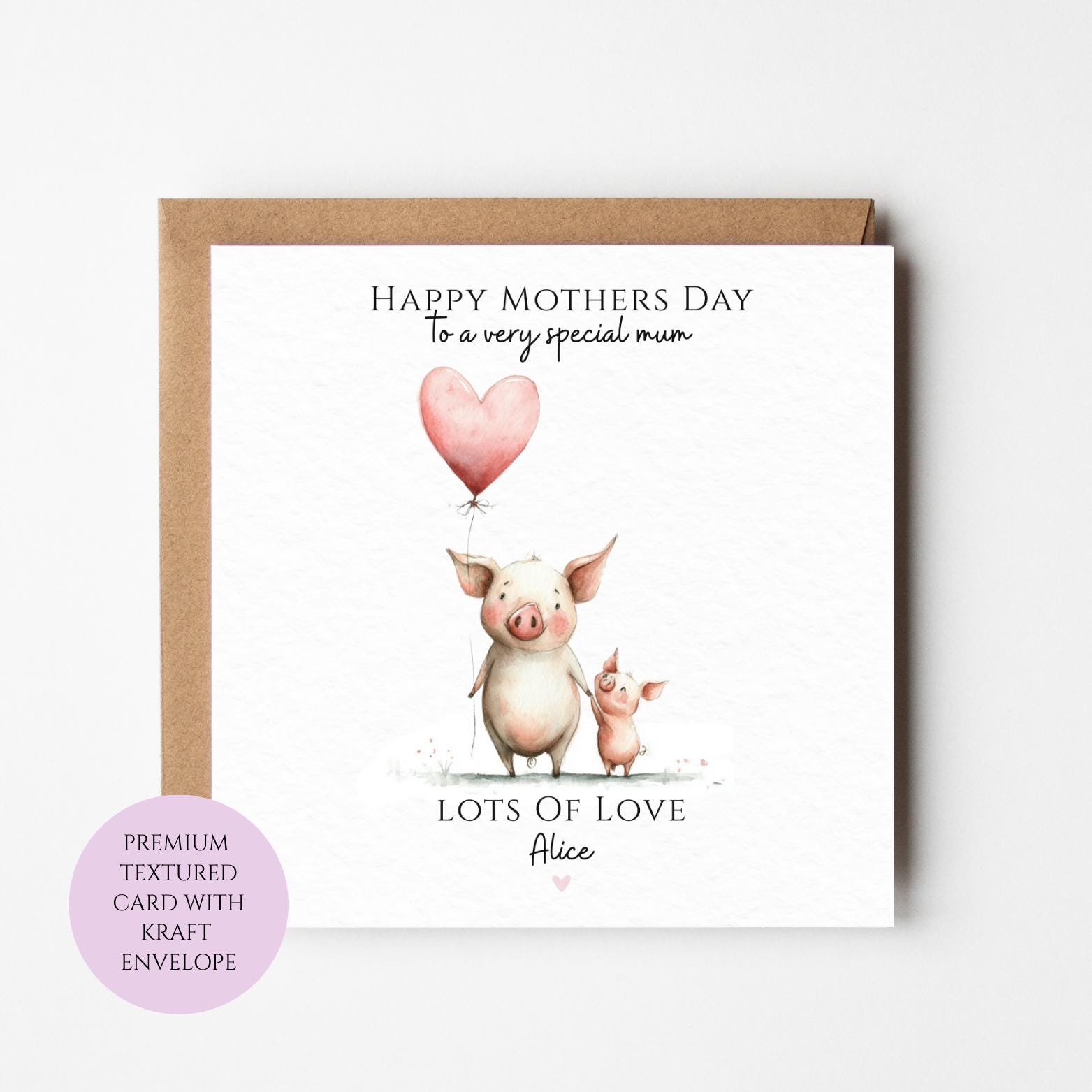 Mum Mothers Day Card Watercolour Pig Family Cute Farm Animal Best Mum Gift Mothers Day Textured Heartfelt Card Best Mum Love Card Mum Day