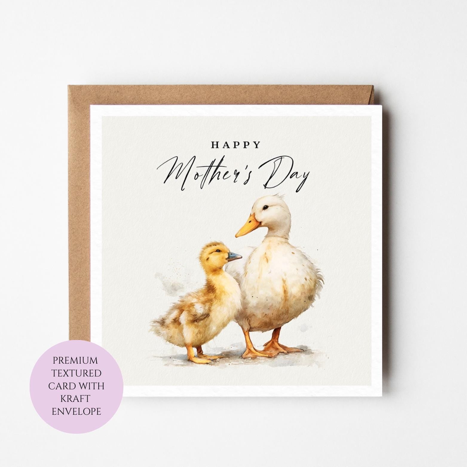 Mum Mothers Day Card Watercolour Duck Family Cute Farm Animal Gift Mothers Day Textured Heartfelt Card Best Mum Love Card Mum Day
