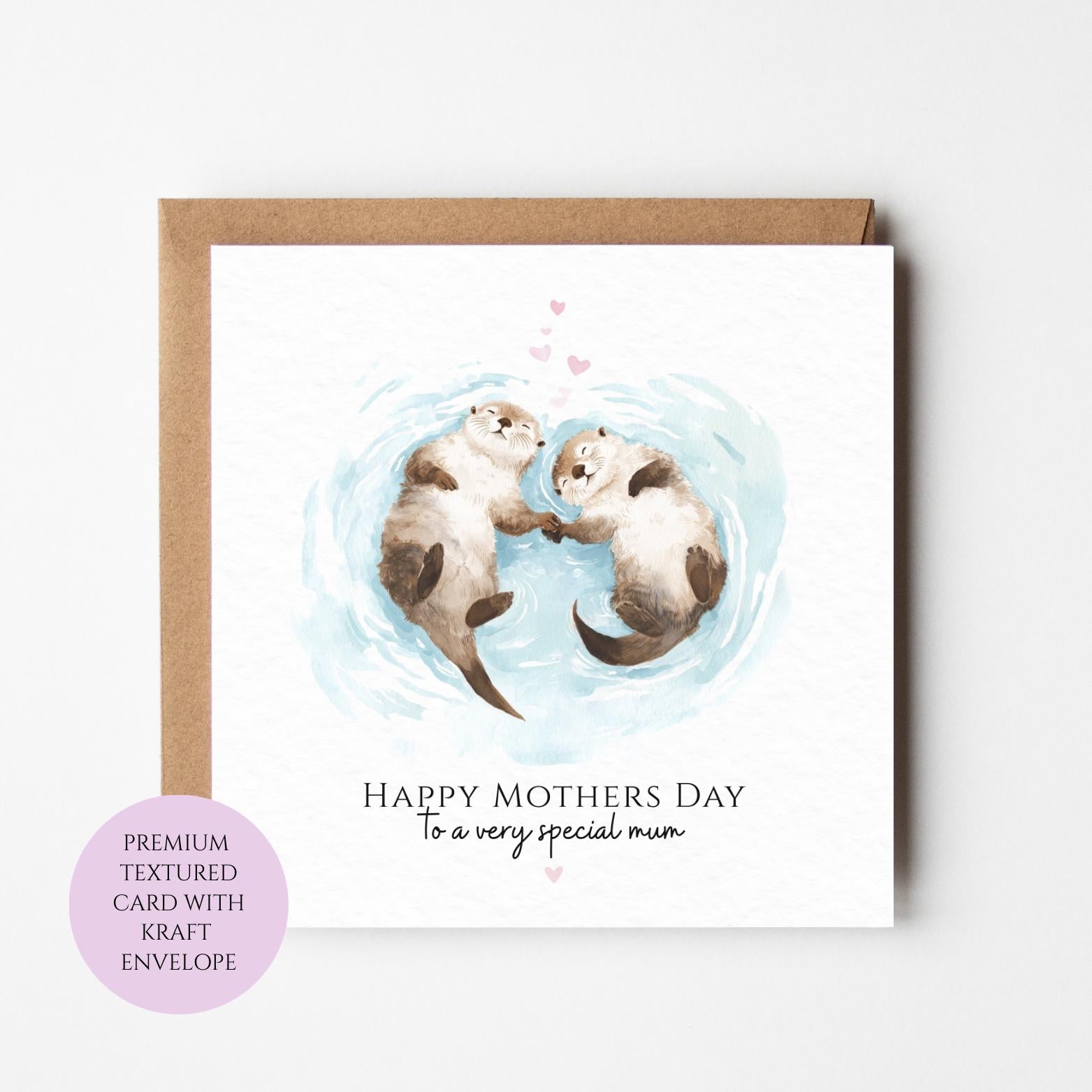 Mum Mothers Day Card Watercolour Otter Family Cute Animal Best Mum Gift Mothers Day Textured Heartfelt Card Best Mum Love Card Mum Day
