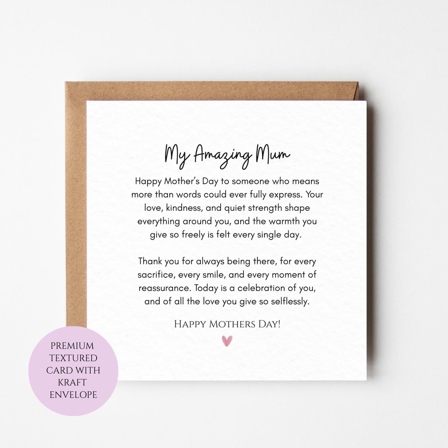 Mum Mothers Day Card My Amazing Mum Sentimental Card Gift Mothers Day Textured Heartfelt Card Best Mum Love Card Mum Day