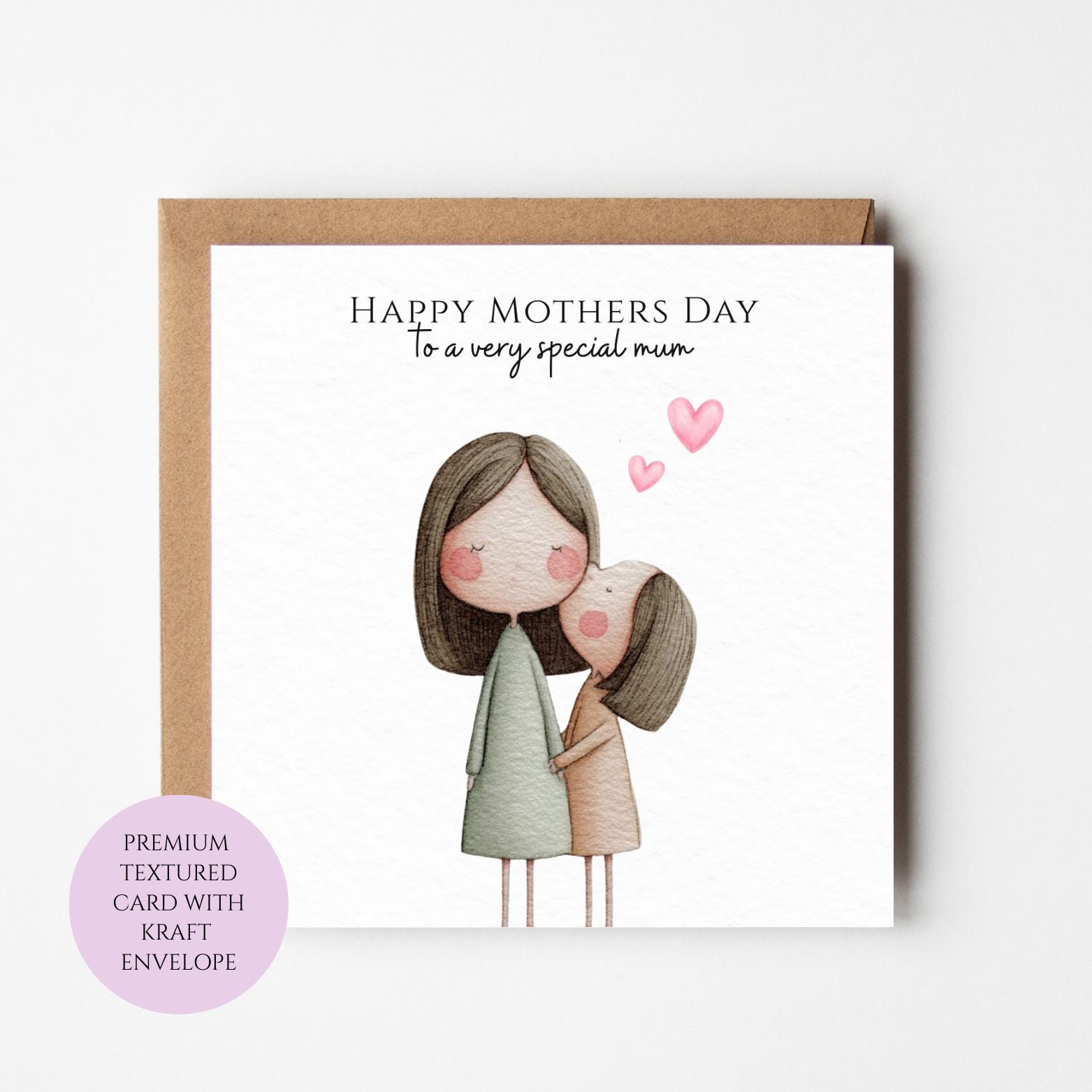 Mum Mothers Day Card Mother and Daughter Illustration Cute Mum Gift Mothers Day Textured Heartfelt Card Best Mum Love Card Mum Day