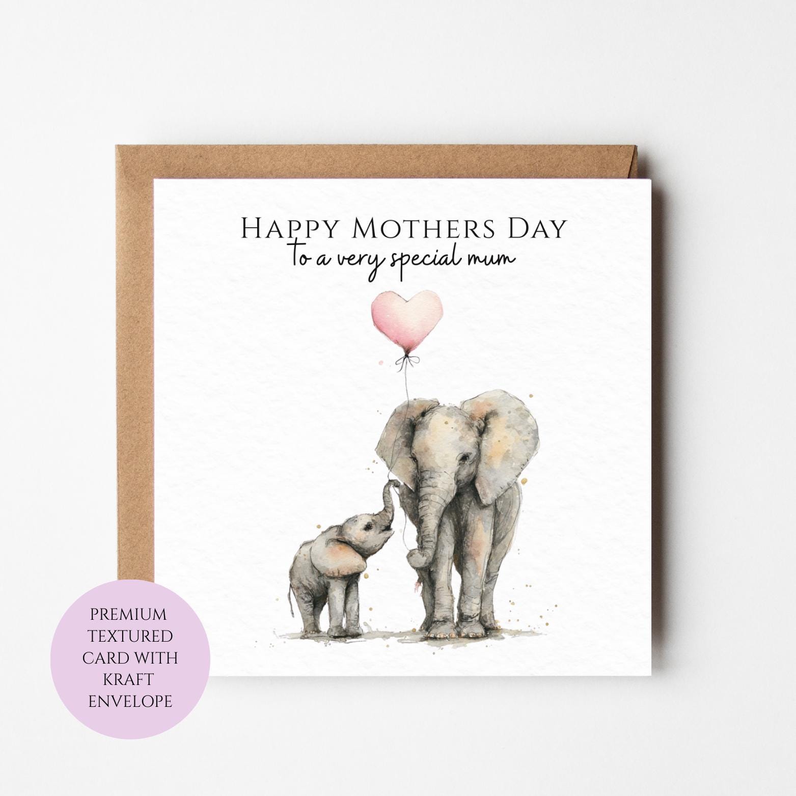 Mum Mothers Day Card Watercolour Elephant Family Cute Safari Animal Best Mum Gift UK