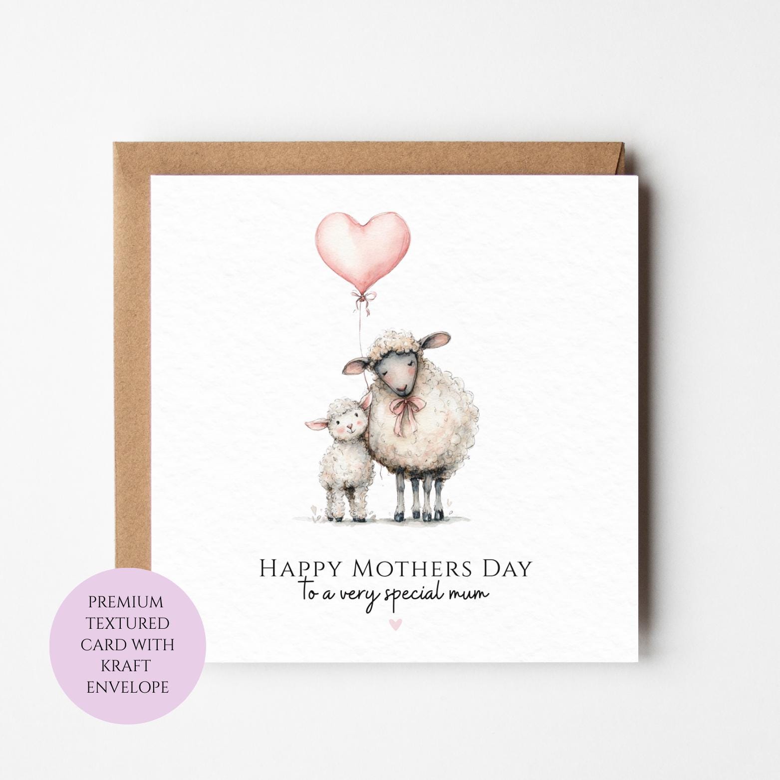 Mum Mothers Day Card Watercolour Sheep Lamb Cute Farm Animal Best Mum Card Mothers Day Textured Heartfelt Card Best Mum Love Card Mum Day