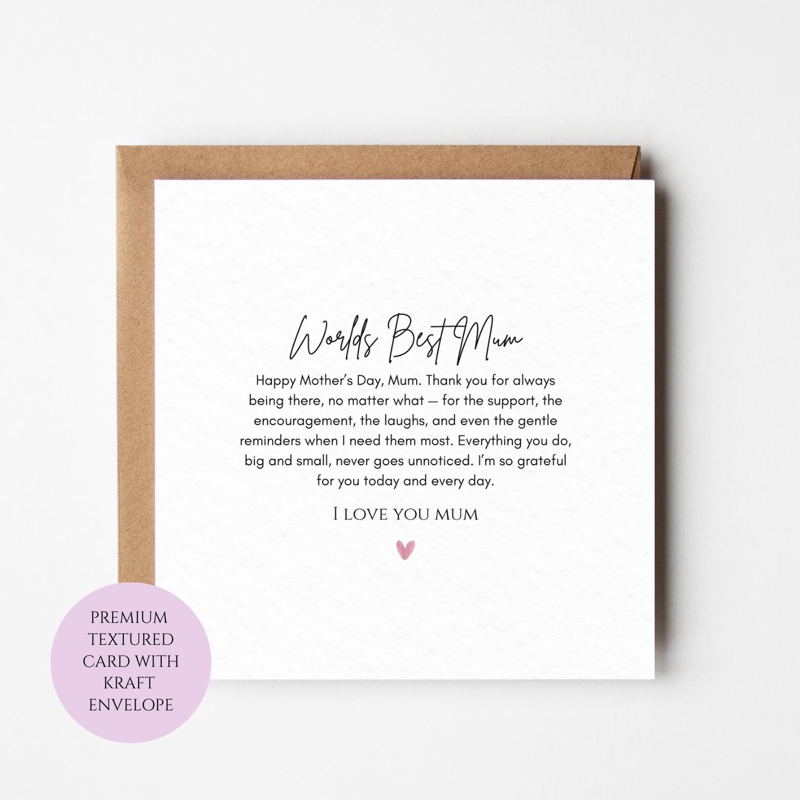 Mum Mothers Day Card Wonderful Best Mum Sentimental Verse Card Mothers Day Textured Heartfelt Card Best Mum Love Card Mum Day