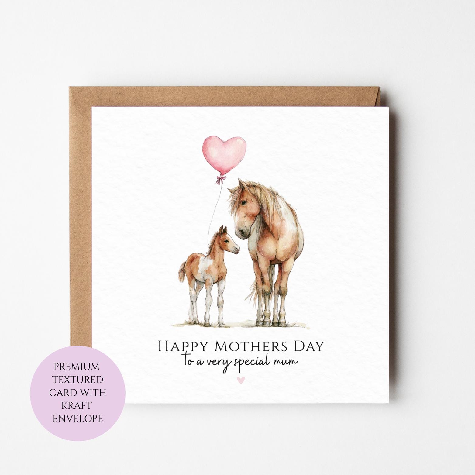 Mum Mothers Day Card Watercolour Horse and Foal Equestrian Best Mum Gift Mothers Day Textured Heartfelt Card Best Mum Love Card Mum Day