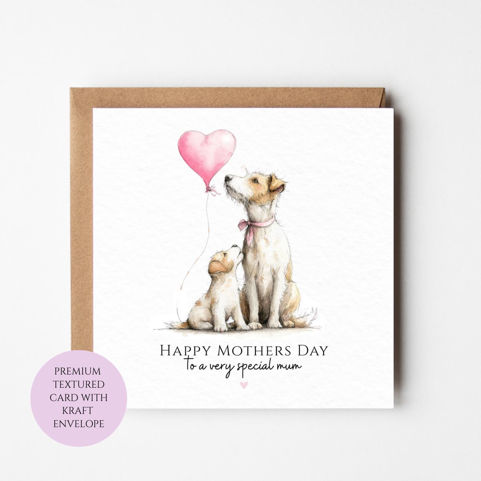 Mum Mothers Day Card Watercolour Dog Family Cute Puppy Best Mum Card Mothers Day Textured Heartfelt Card Best Mum Love Card Mum Day