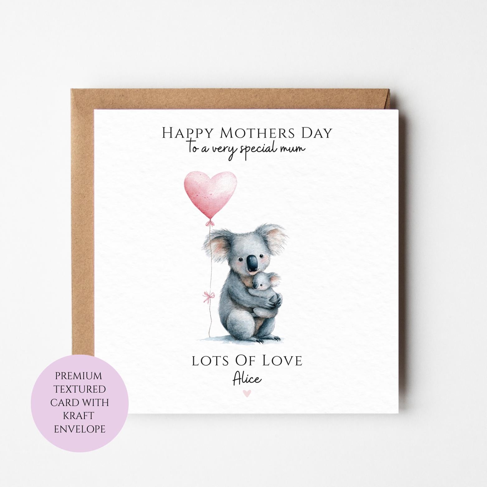 Mum Mothers Day Card Watercolour Koala Family Cute Animal Best Mum Gift Mothers Day Textured Heartfelt Card Best Mum Love Card Mum Day