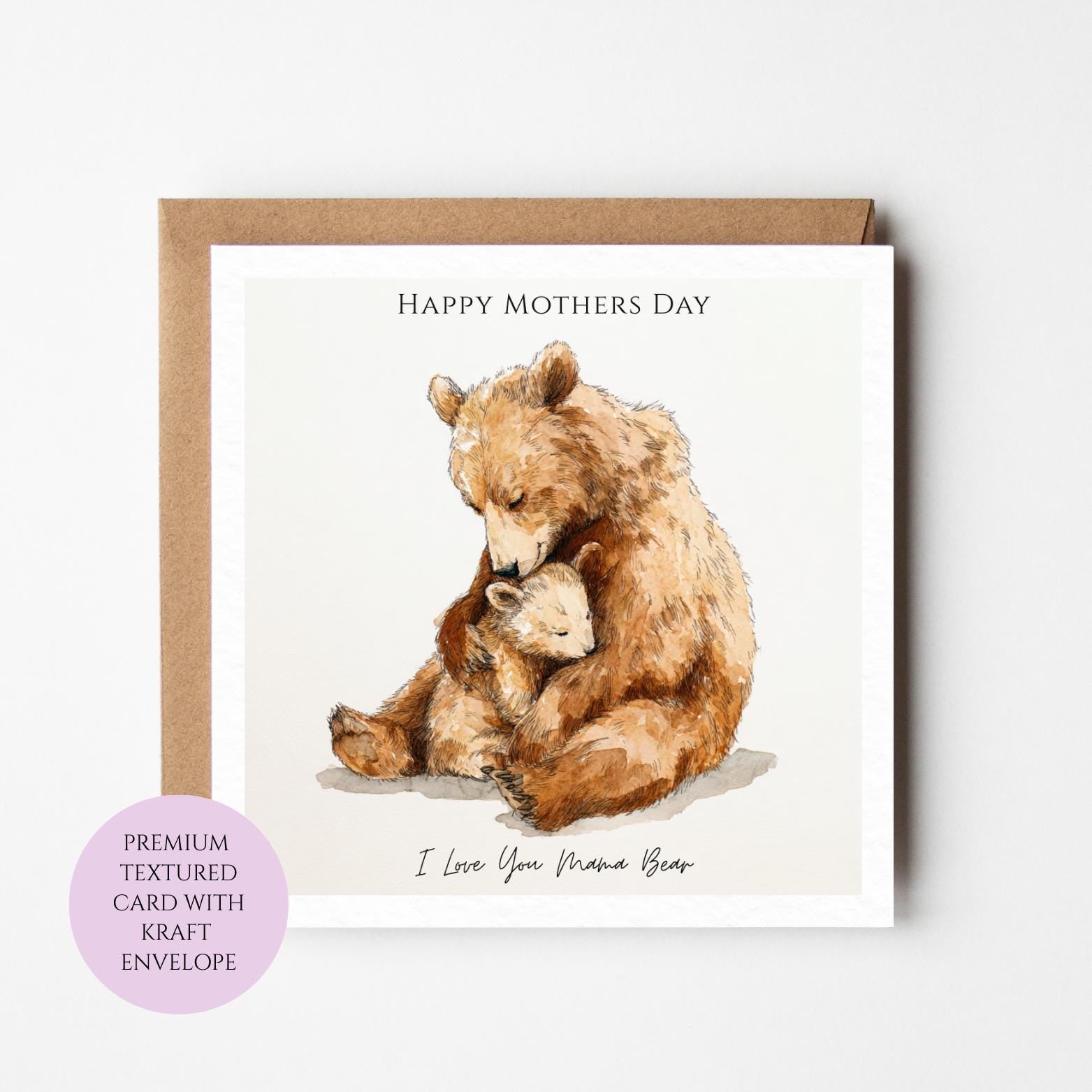 Mum Mothers Day Card Watercolour Bear I Love You Mum Card Cute Woodland Animal Best Mum Gift UK