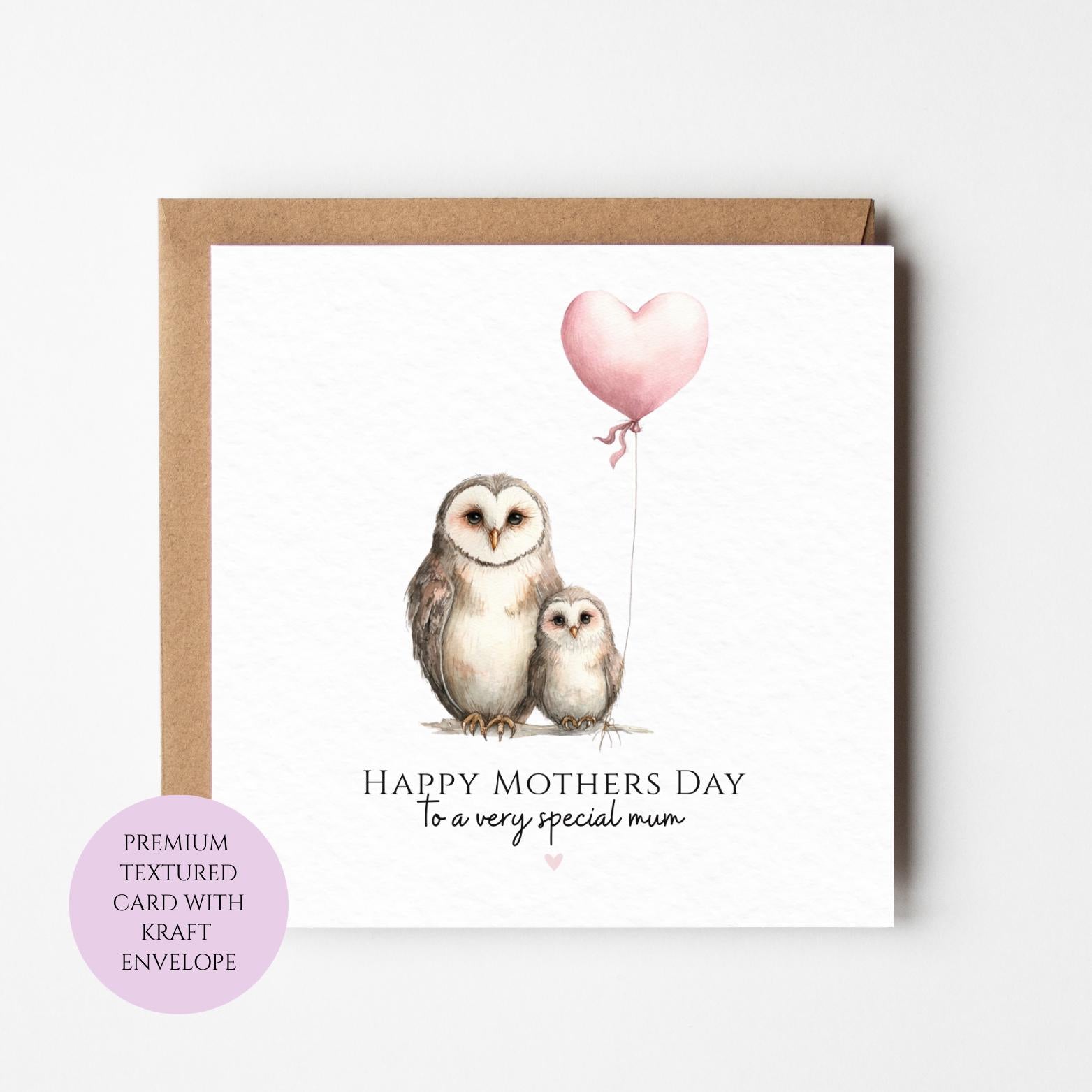 Mum Mothers Day Card Watercolour Owl Family Woodland Animal Best Mum Gift Mothers Day Textured Heartfelt Card Best Mum Love Card Mum Day