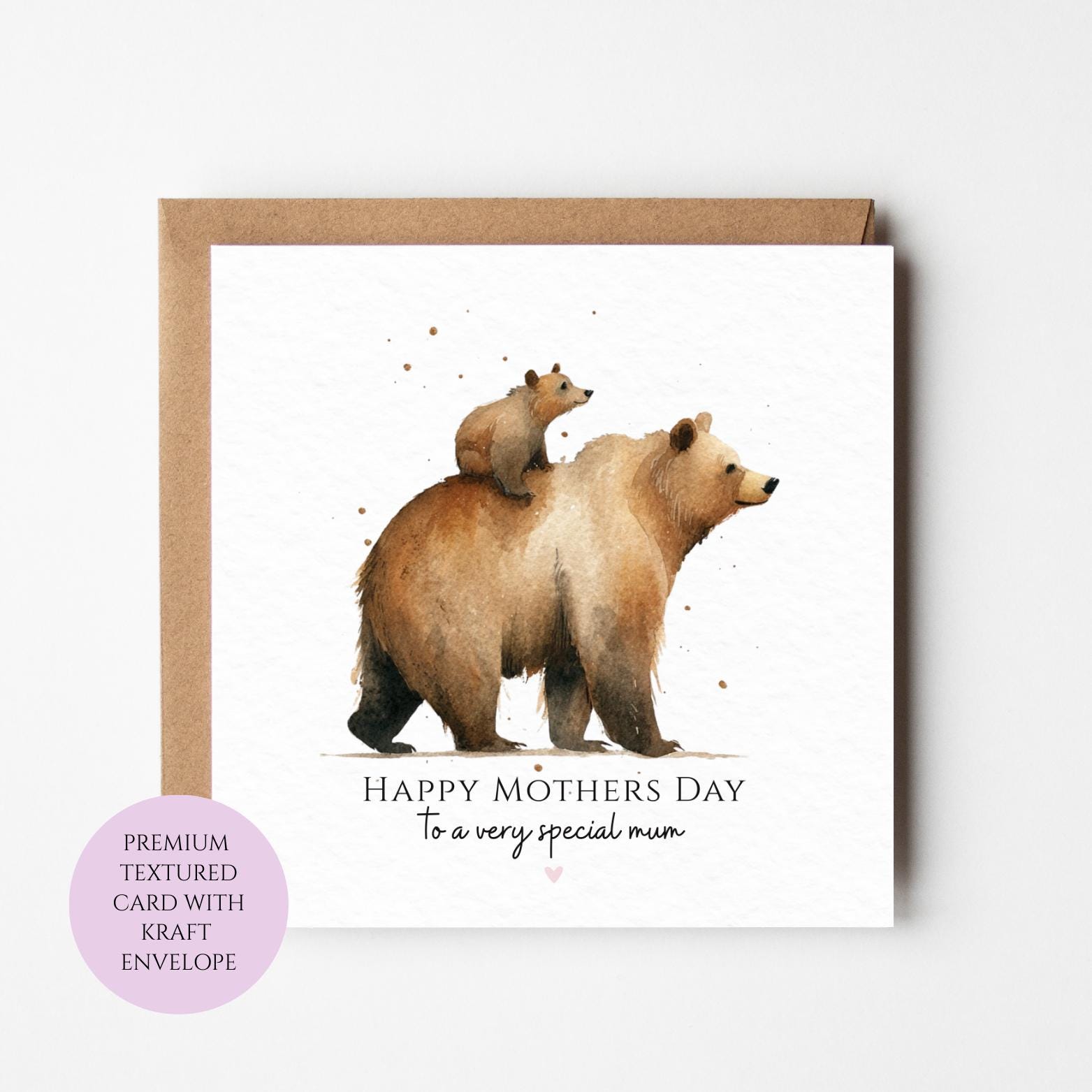 Mum Mothers Day Card Watercolour Bear Family Cute Woodland Animal Special Mum Card UK
