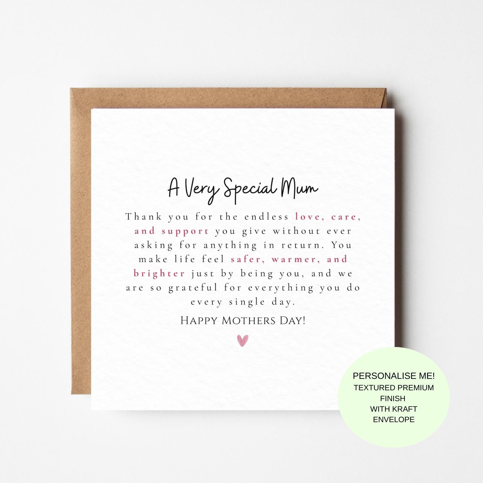 A Very Special Mum Mother’s Day Card Heartfelt Appreciation Elegant Typography Best Mum Card for Mothers Day Love My Mum Card, Gift for Mum