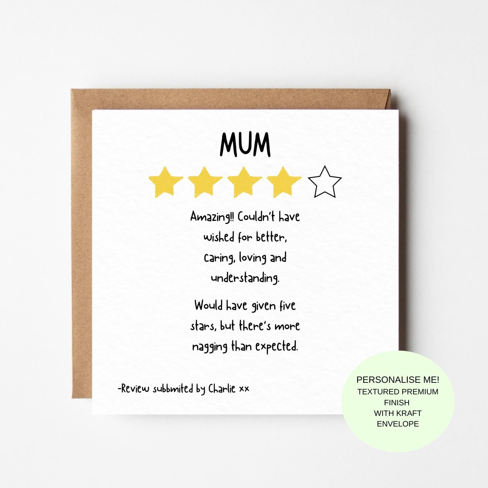 Mum Funny Review Mother’s Day Card Funny Rating Appreciation Card
