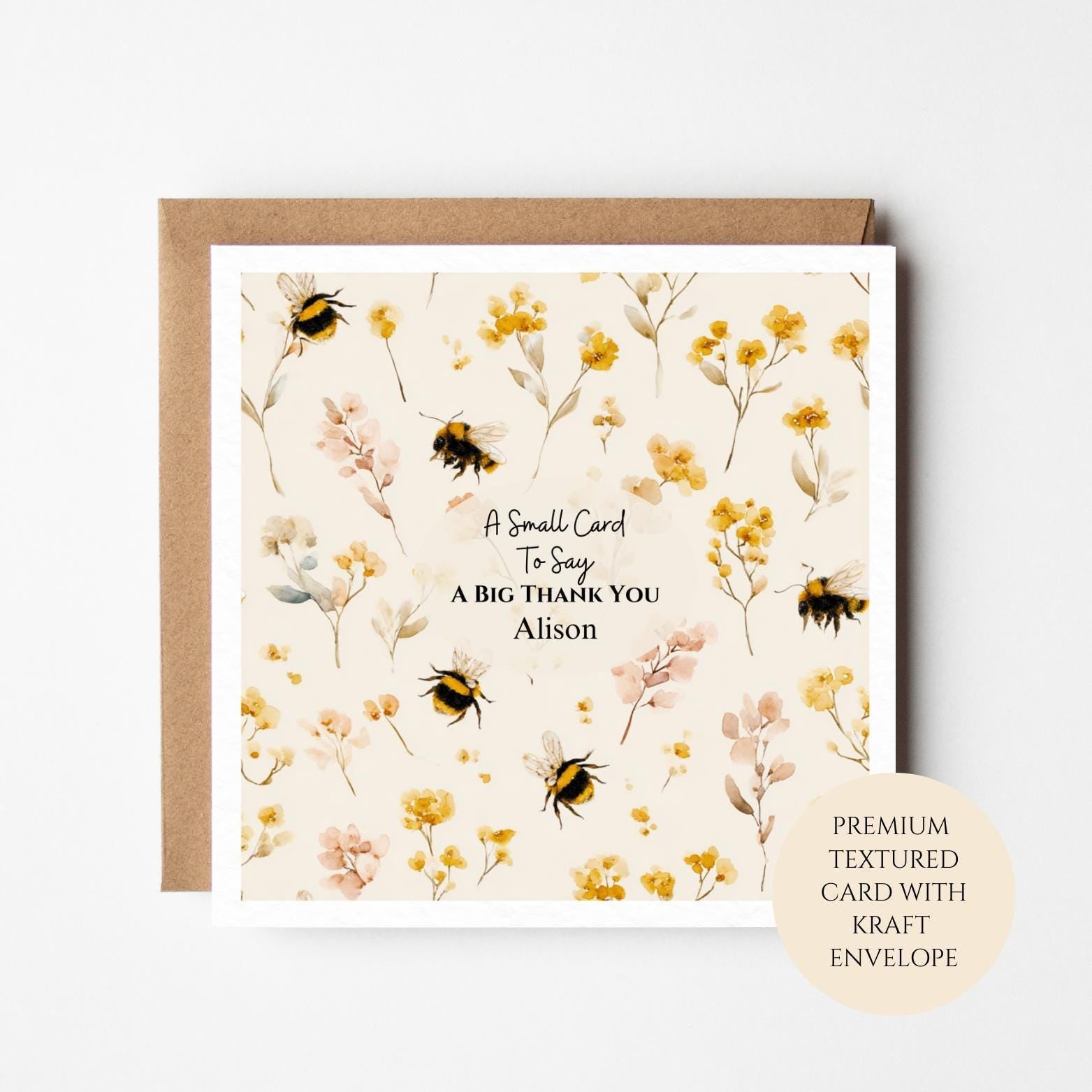 Personalised Bee & Blossom Thank You Card for Friend Neighbour Teacher or Colleague – Floral Pattern