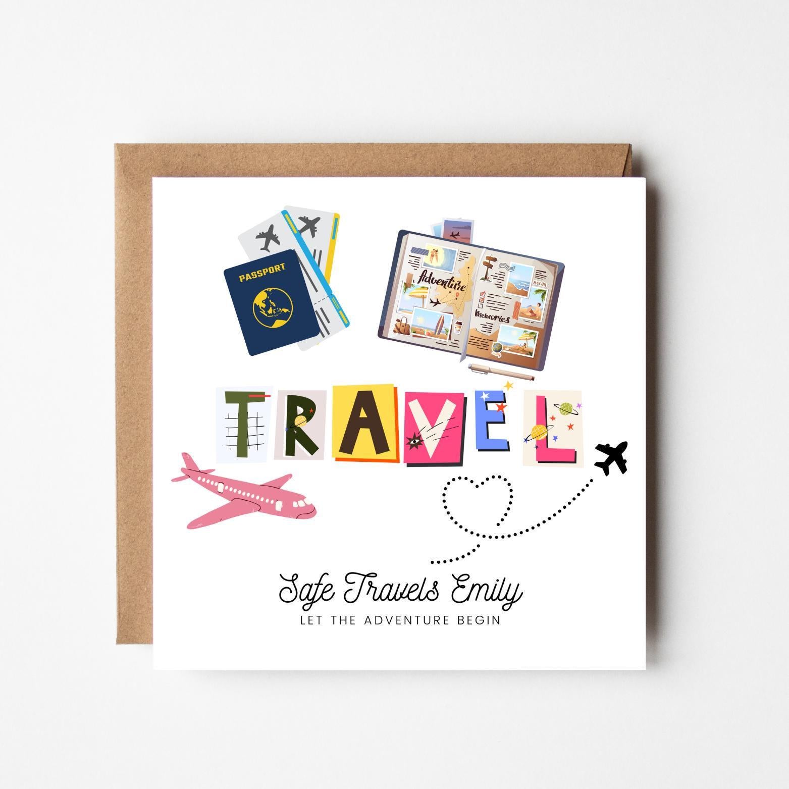 Personalised Bon Voyage Card: Passport & Plane Design - Safe Travels Gift