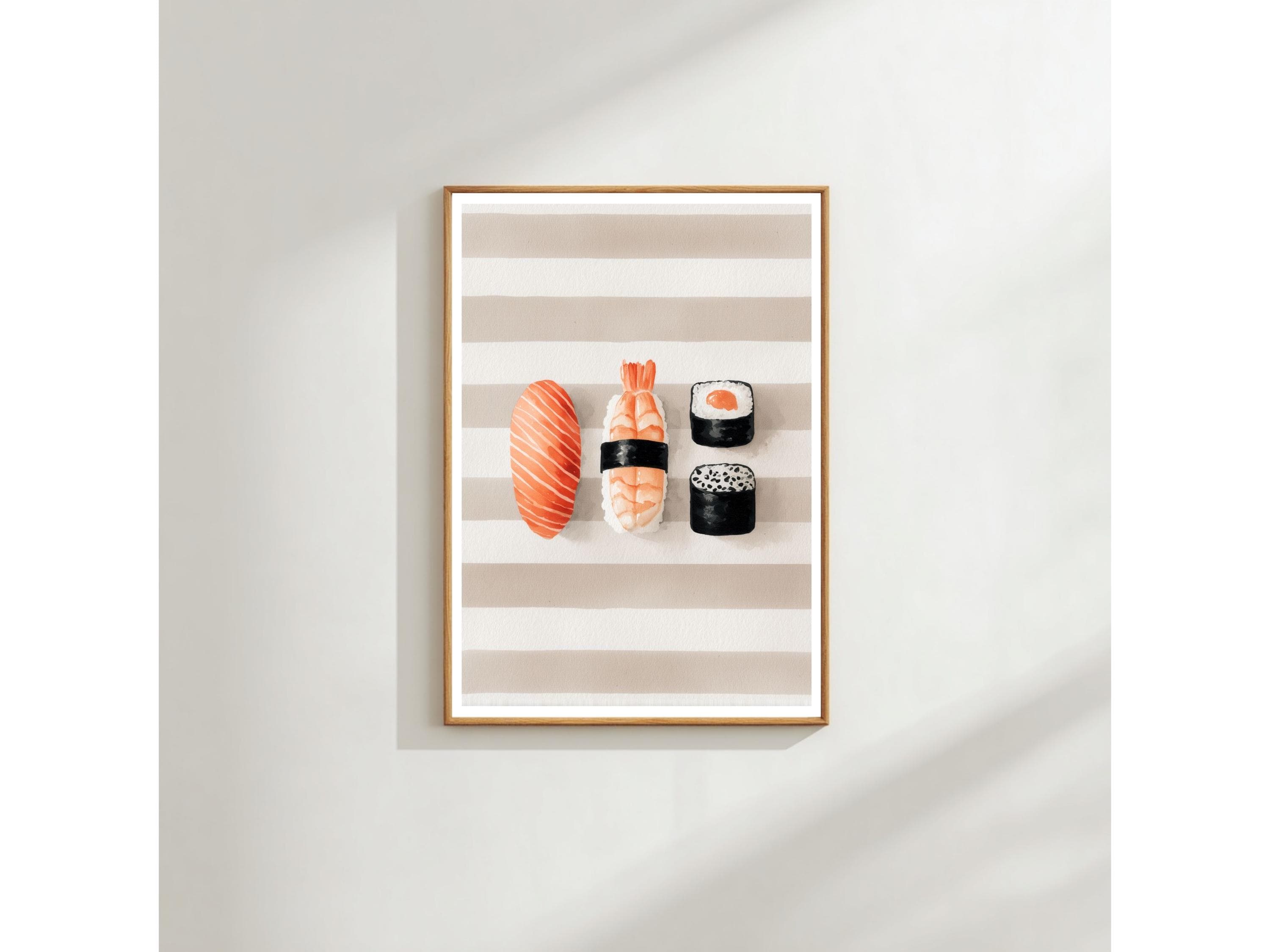 Japanese Food Wall Art: Minimal Sushi Design - Neutral Kitchen Decor