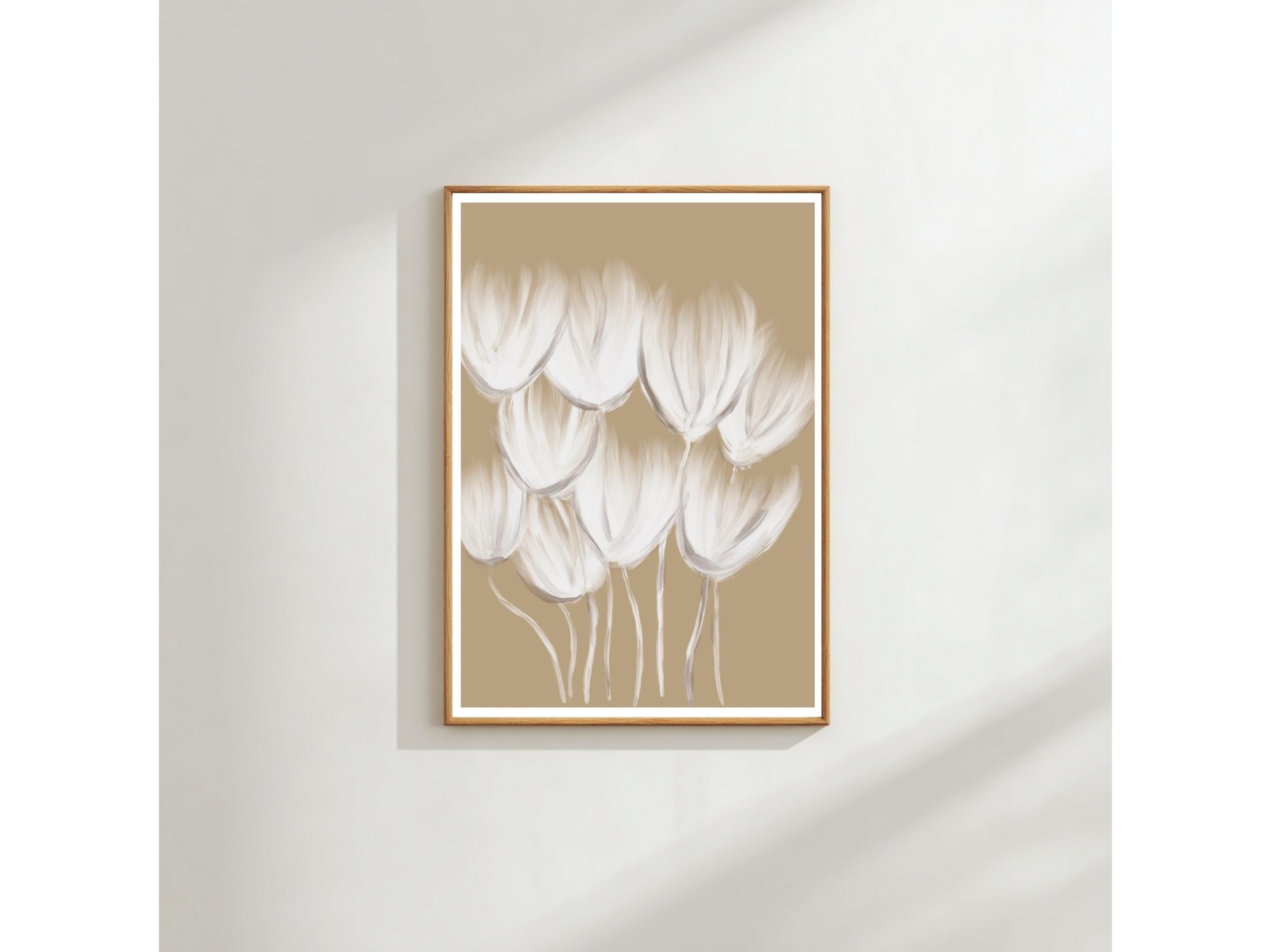 White Tulip Wall Art Print: Minimal Floral, Neutral Scandinavian Decor