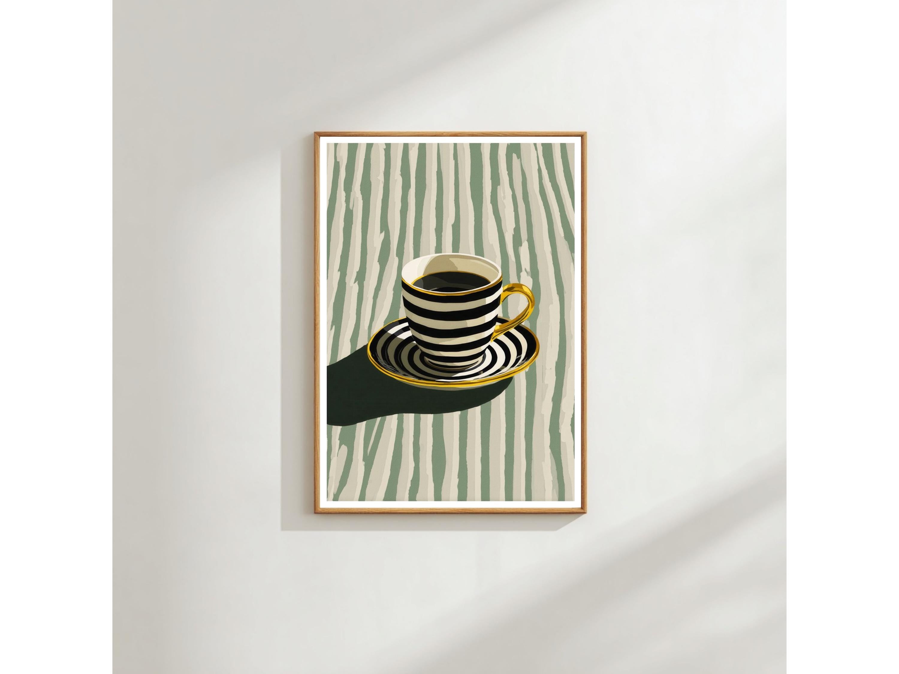 Striped Coffee Cup Wall Art Print: Mid Century, Scandinavian Style