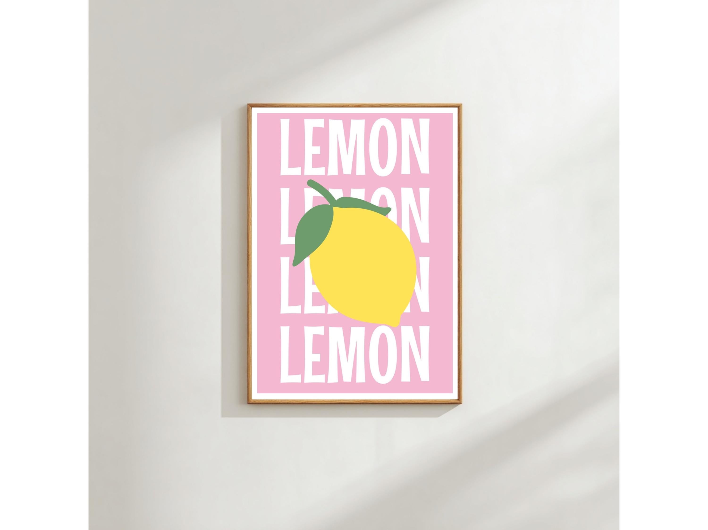 Typography Wall Art Print: Pink Lemon Citrus - Modern Kitchen Decor