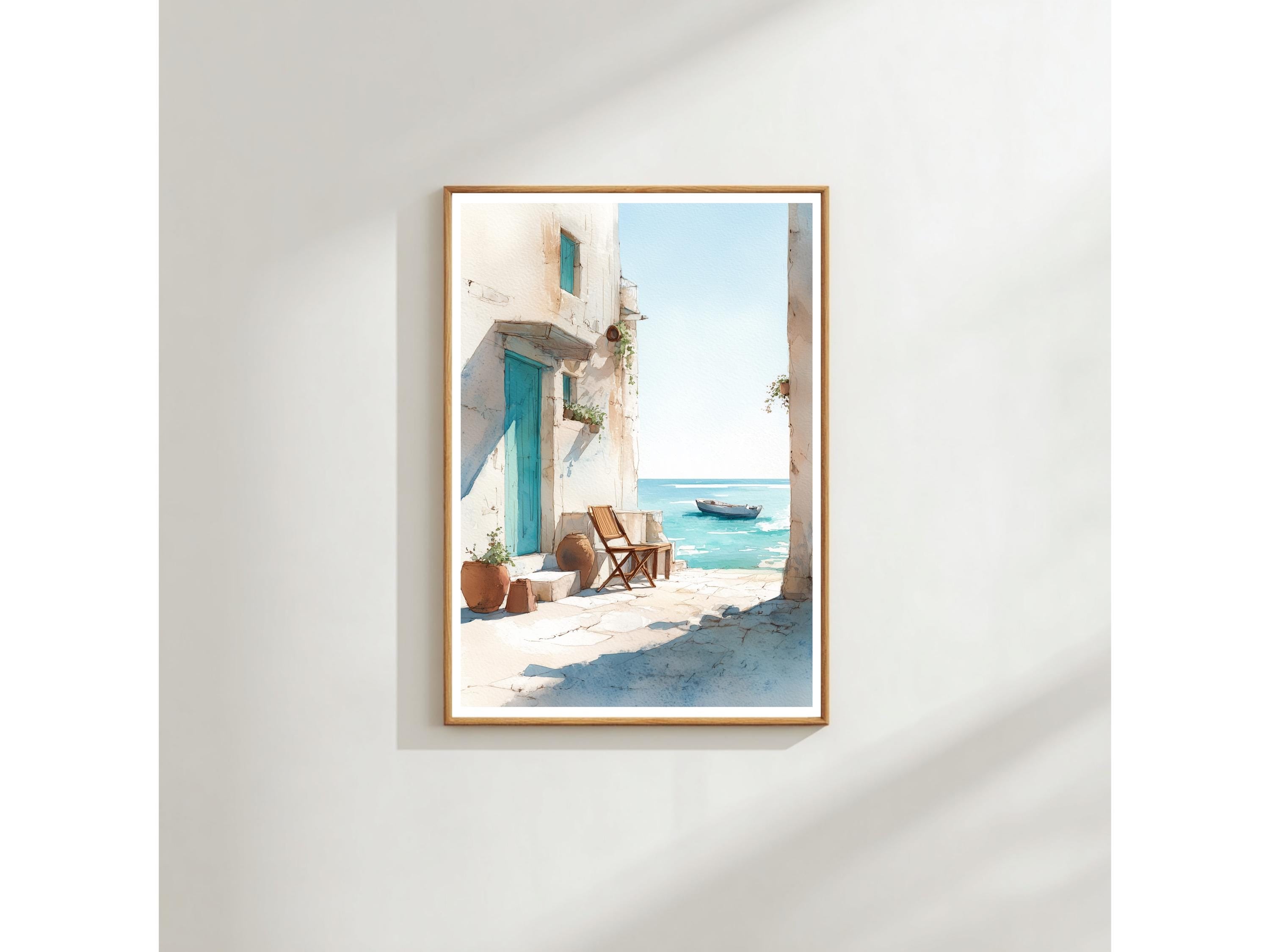 Mediterranean Doorway Art Print, Blue White Coastal Style (A3 & A4)