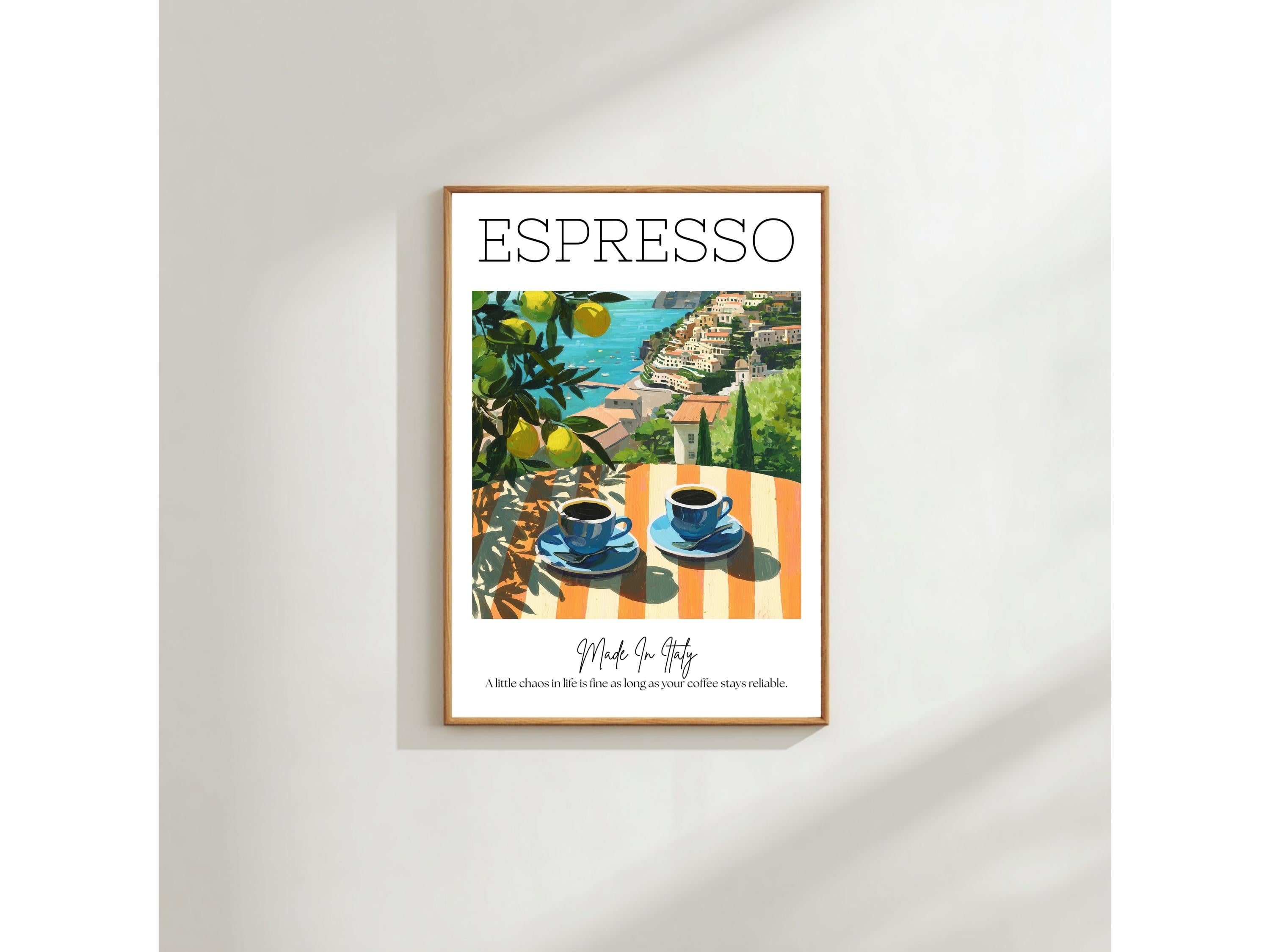Espresso Amalfi Coast Wall Art Print: Italian Coffee Kitchen Decor