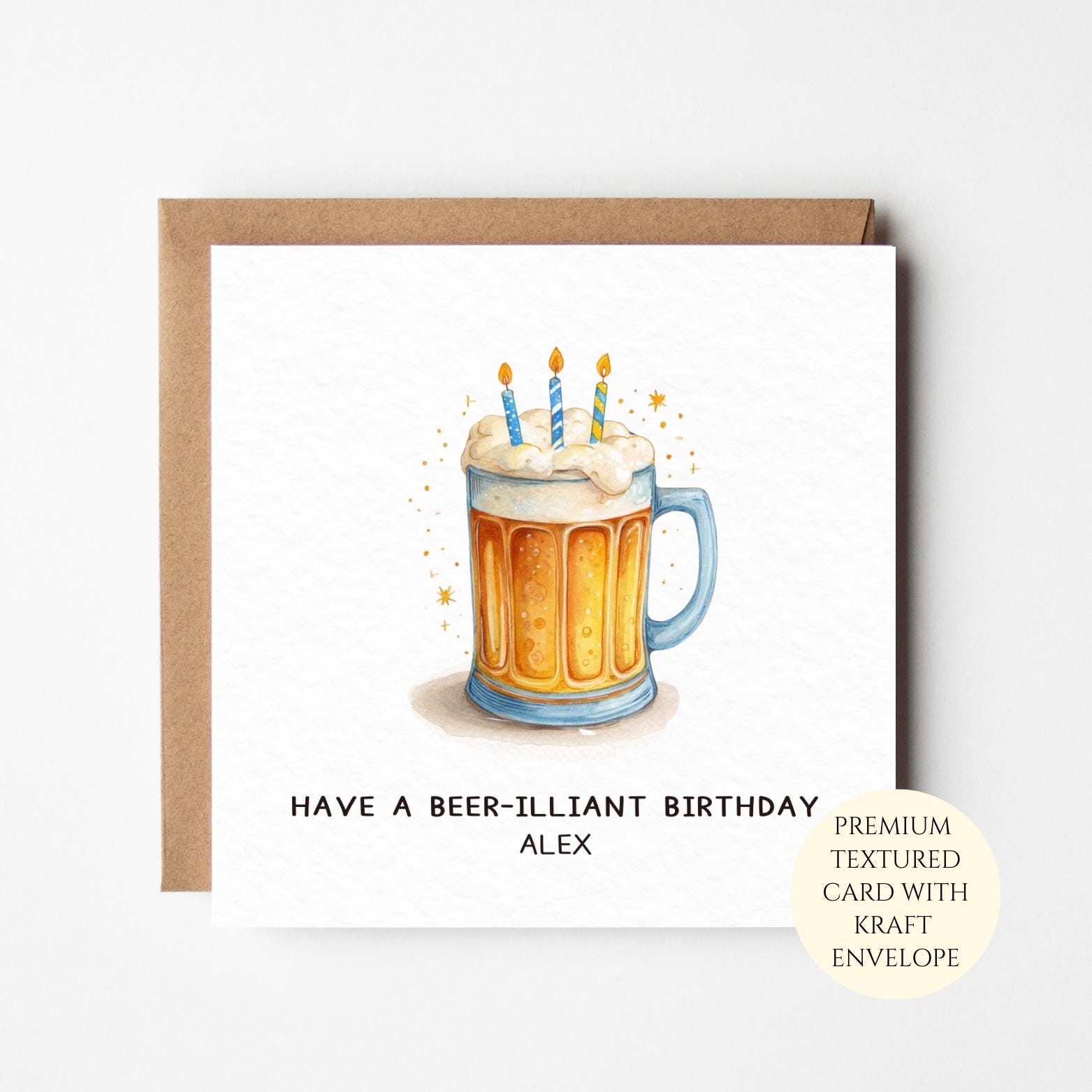 Beer-illiant Birthday Card Personalised Name Funny Beer Lover Birthday Card For Him Husband Boyfriend Dad Brother