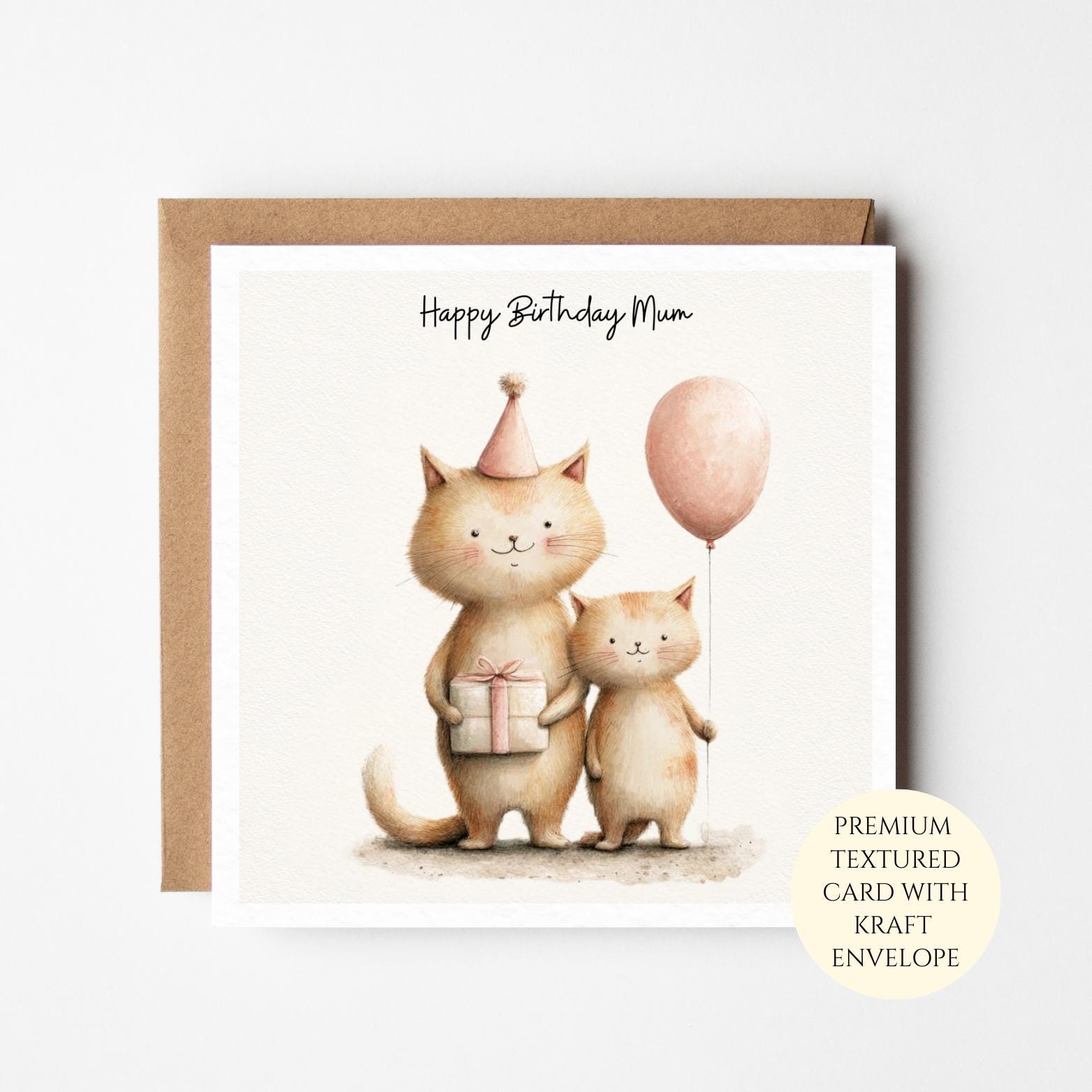 Watercolor Cat Birthday Card for Mum: Personalised with Kitten Design