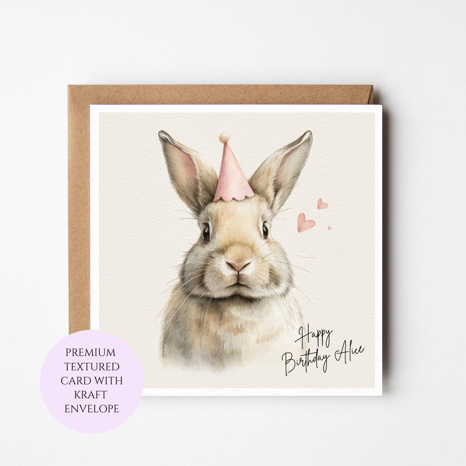 Personalised Upright Bunny Birthday Card for Her – Cute Rabbit Birthday for Sister Friend Mum Daughter