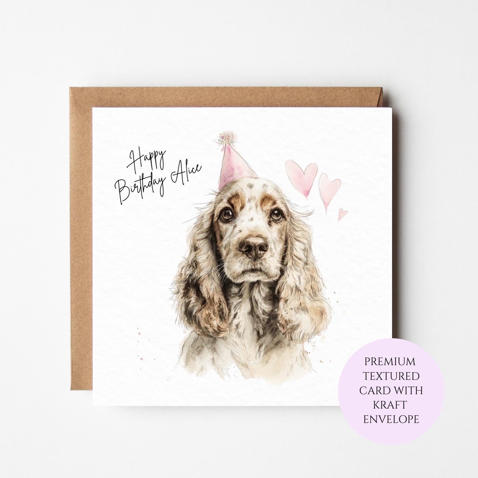 Personalised Cocker Spaniel Birthday Card for Her – Dog Lover Birthday for Sister Friend Mum Daughter