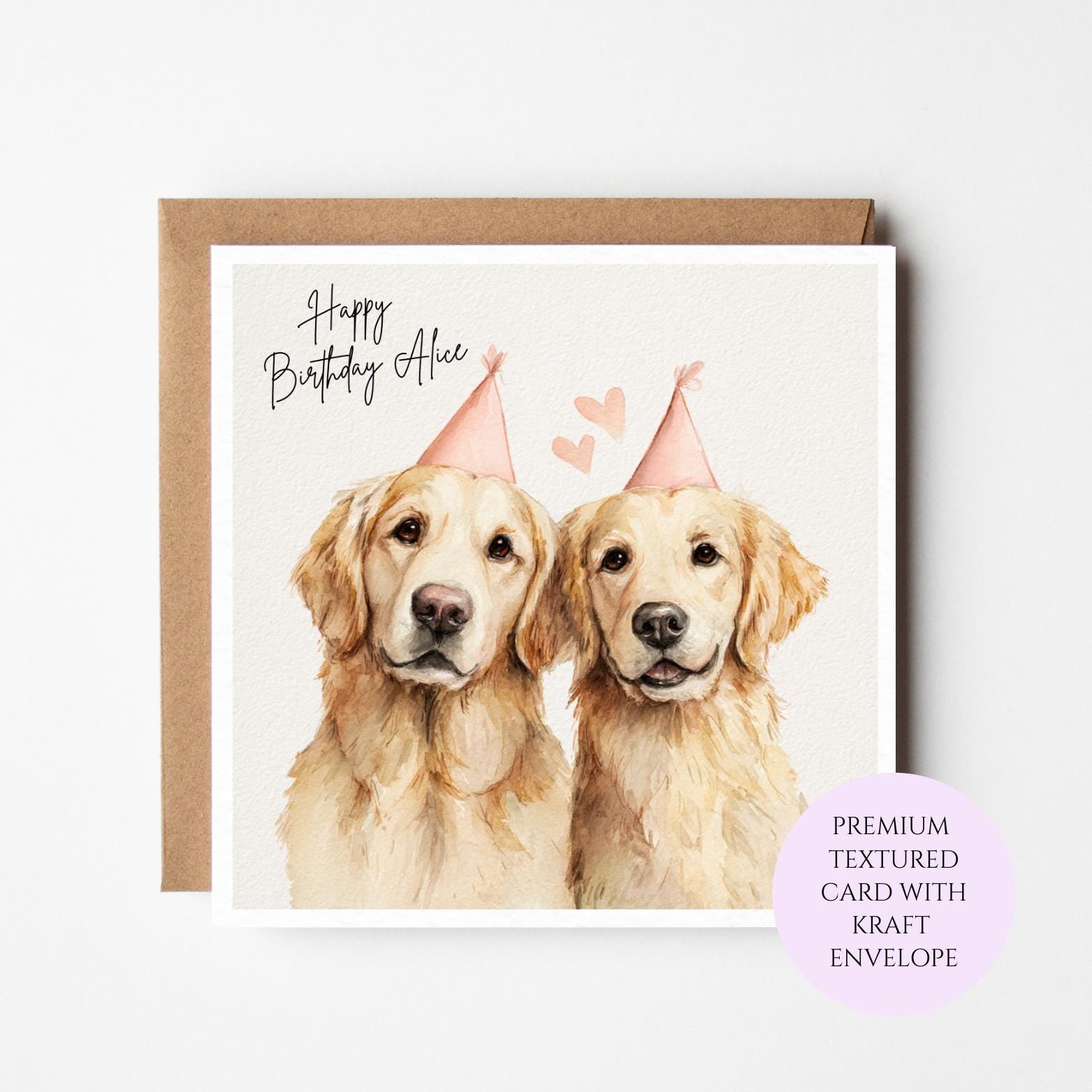 Personalised Golden Retriever Birthday Card for Her – Cute Golden Dog Birthday for Sister Friend Mum Daughter