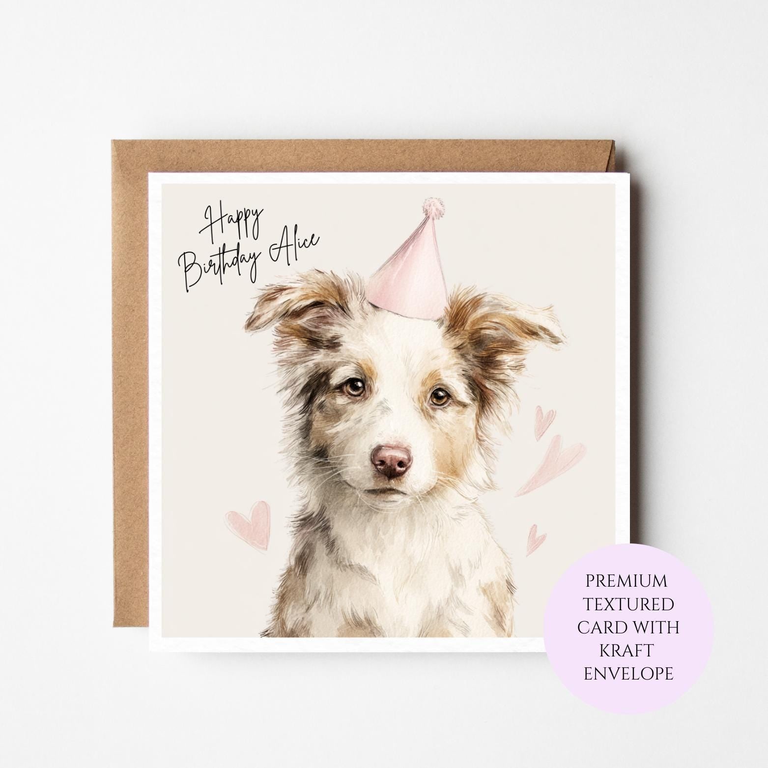Personalised Border Collie Birthday Card for Her – Cute Collie Dog Birthday for Sister Friend Mum Daughter