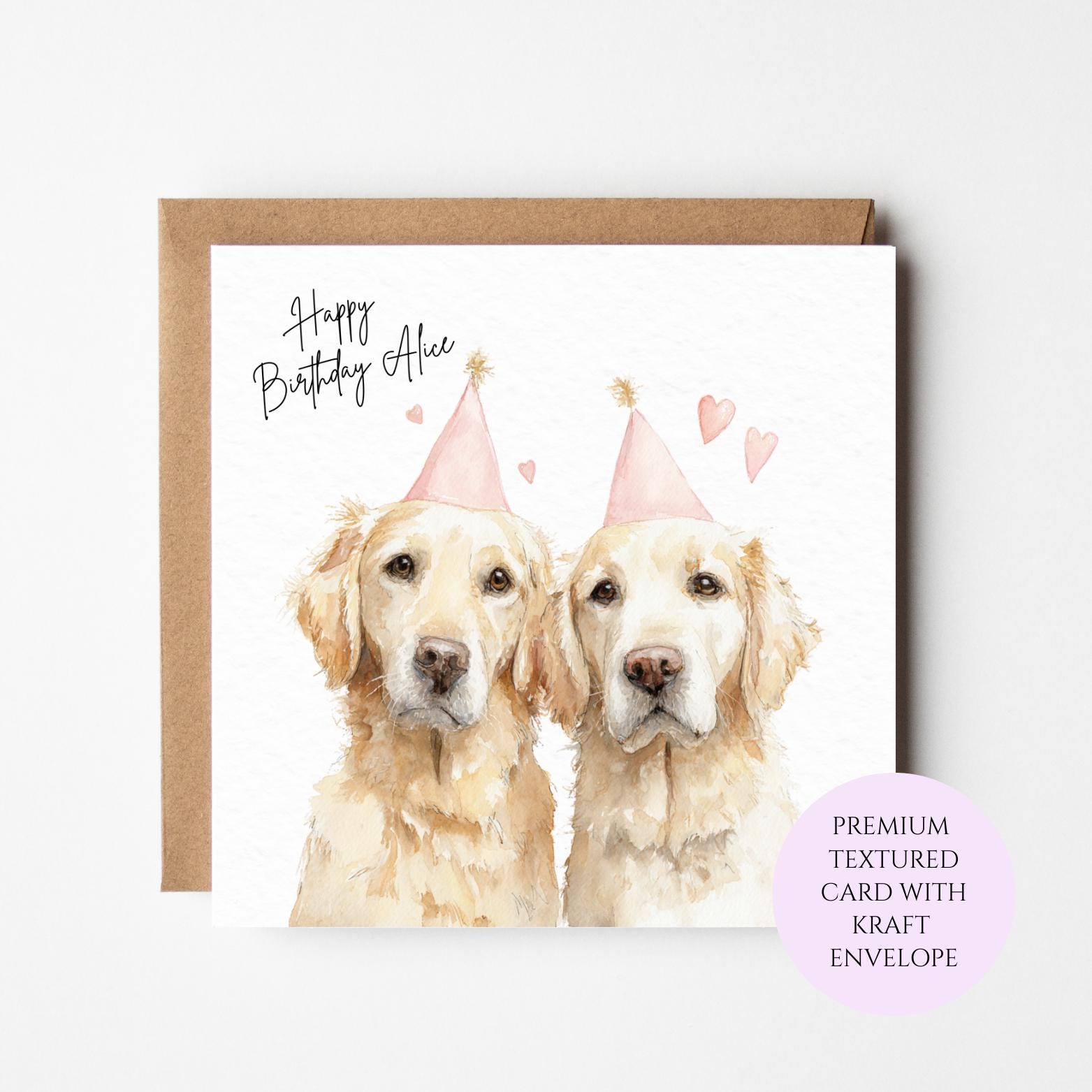 Personalised Golden Retriever Birthday Card for Her – Golden Dog Birthday for Sister Friend Mum Daughter
